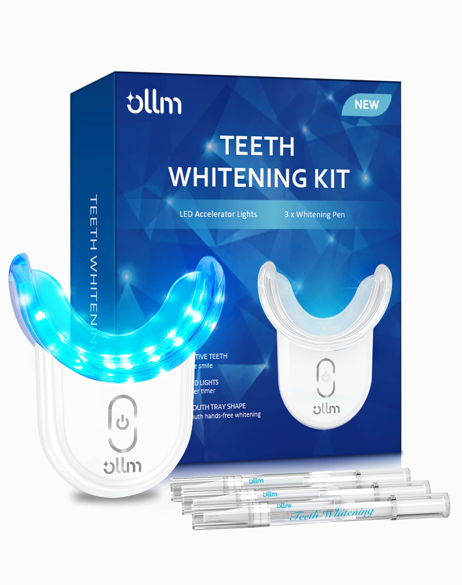 Professional Teeth Whitening Kit with LED Light - Sensitive Teeth & Gum Care, Carbamide Peroxide Whitening Gel Pen & Strips for Braces, Includes 2 Mouth Trays | At-Home Dental Beauty Treatment for Brighter Smile