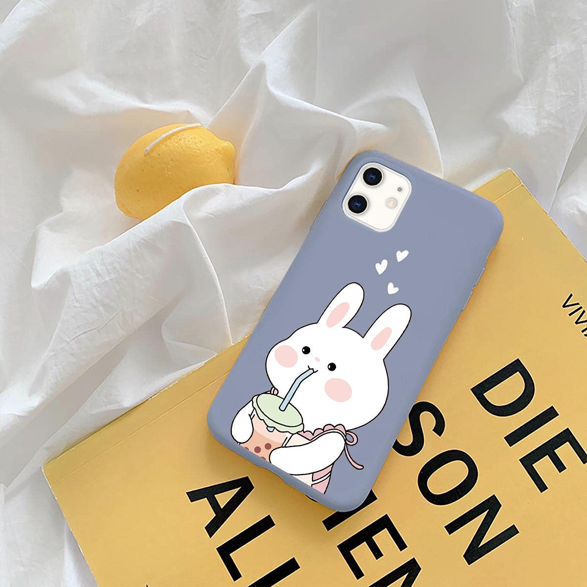 Kawaii Bunny iPhone 13 Case - Pearl Milk Tea Blue Liquid Silicone Soft Gel Rubber Phone Cover for Women & Girls | Cute Protective Case for Everyday Use, School & Work