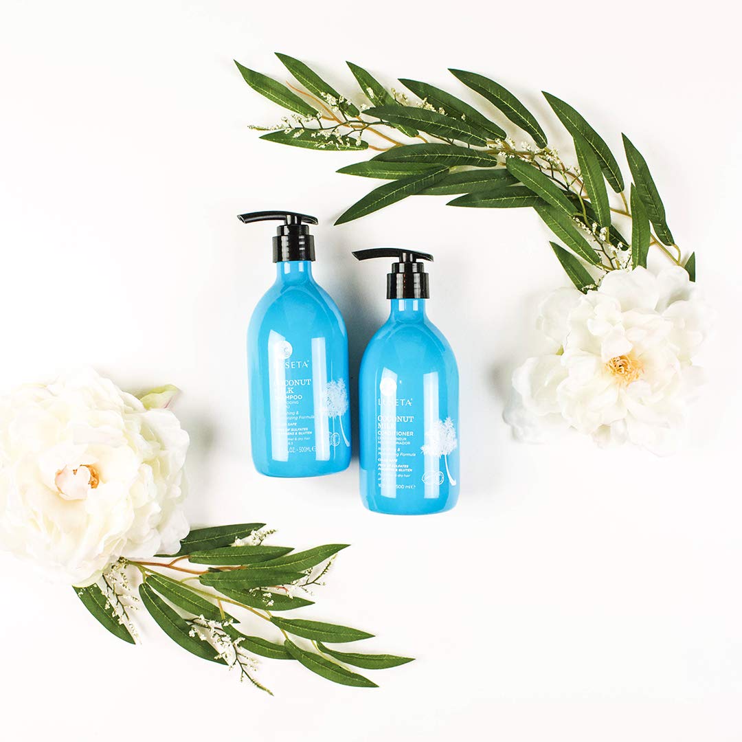 LUSETA Coconut Milk Shampoo & Conditioner Set - Sulfate Free, Paraben Free, Keratin & Color Safe - Deep Nourishing & Moisturizing for Dry, Damaged Hair - 16.9oz Each - Perfect for Daily Hair Care & Salon Quality Results at Home