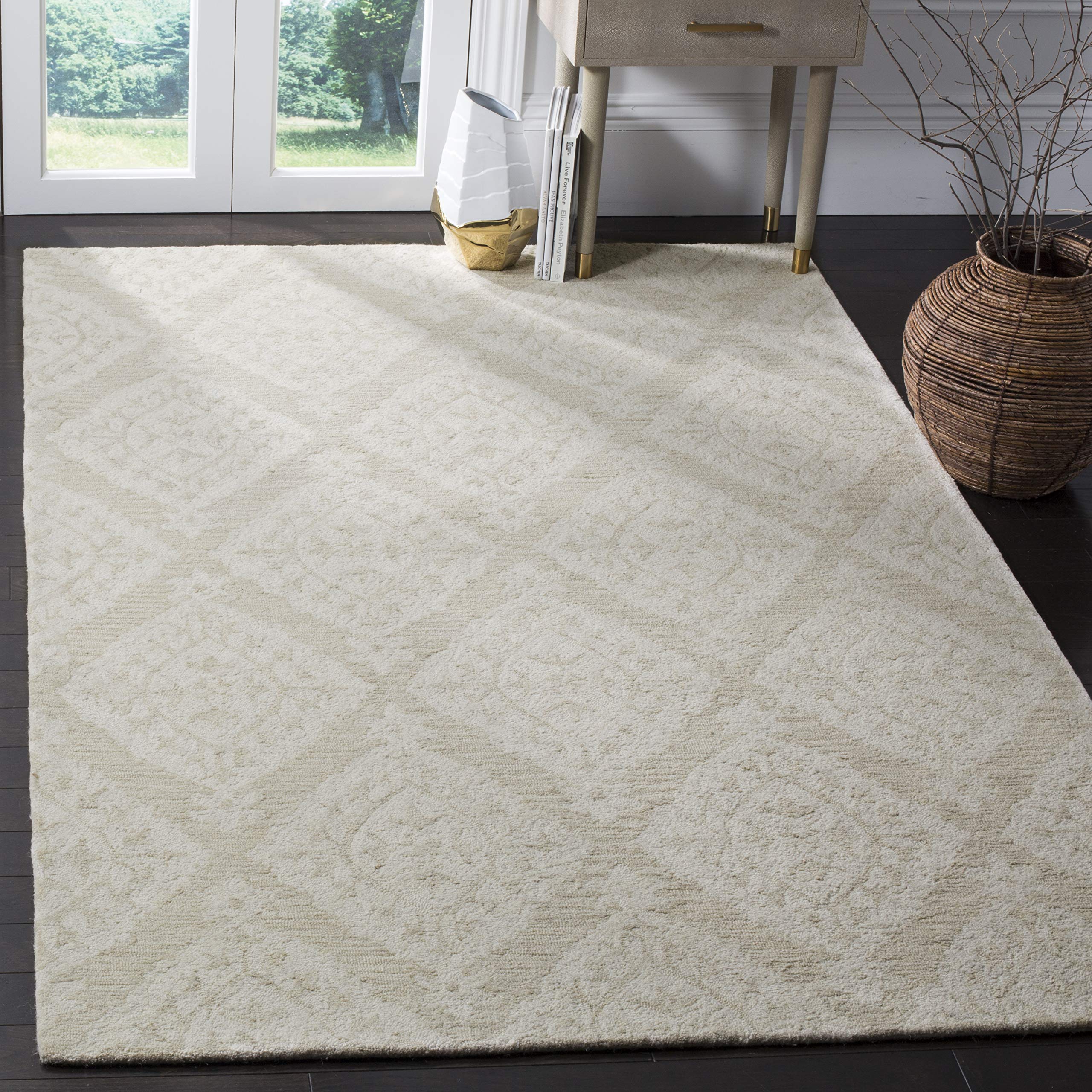 SAFAVIEH Micro-Loop Collection 8' x 10' Beige Handmade Wool Area Rug - Trellis Design for High Traffic Living Room & Bedroom - Durable & Soft (MLP210B) | Perfect for Home Decor, Office Spaces & Cozy Interior Design