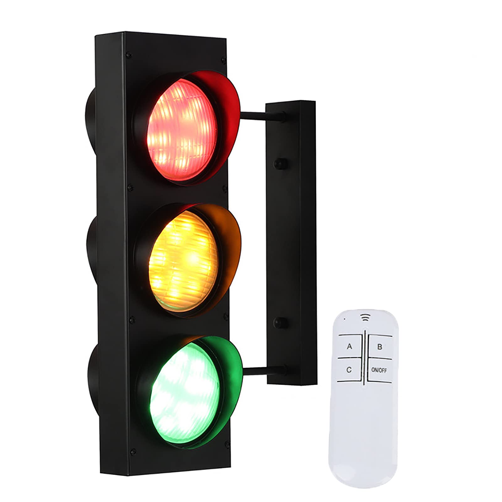 QDF Retro Industrial Wall Lamp LED Traffic Light with Stand - Red & Green Stop and Go Light, Remote Control - Perfect for Cafe, Bar, Club, Shop, and Home Decor