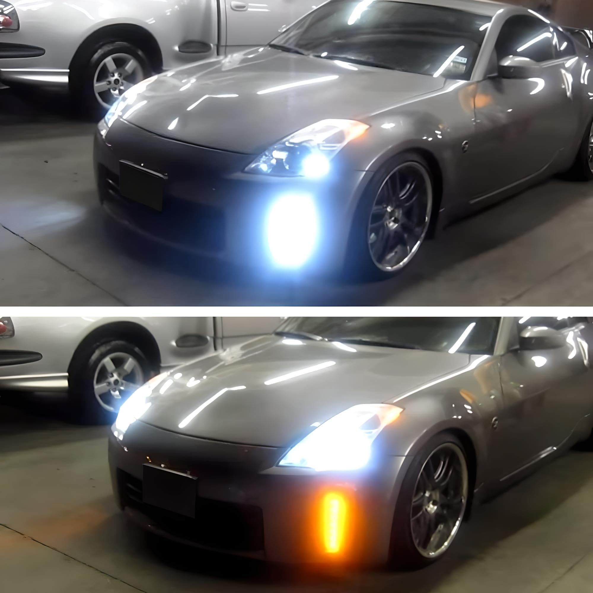 iJDMTOY Front Bumper Switchback LED Daytime Running Lights for 06-09 Nissan 350z LCI - Direct Fit Bumper Reflector Replacement with White & Amber LED Lights - Perfect for Night Driving & Enhanced Vehicle Style
