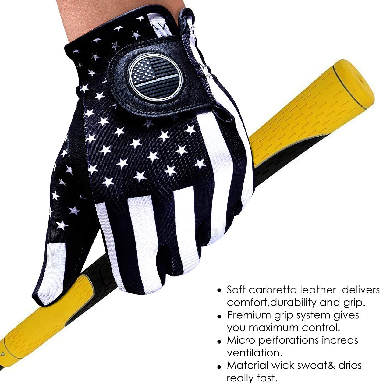 American Flag Golf Gloves for Men & Women - Left & Right Hand Options with Perfect Grip - Patriotic Golf Accessories for Driving Range, Tournaments & Casual Play