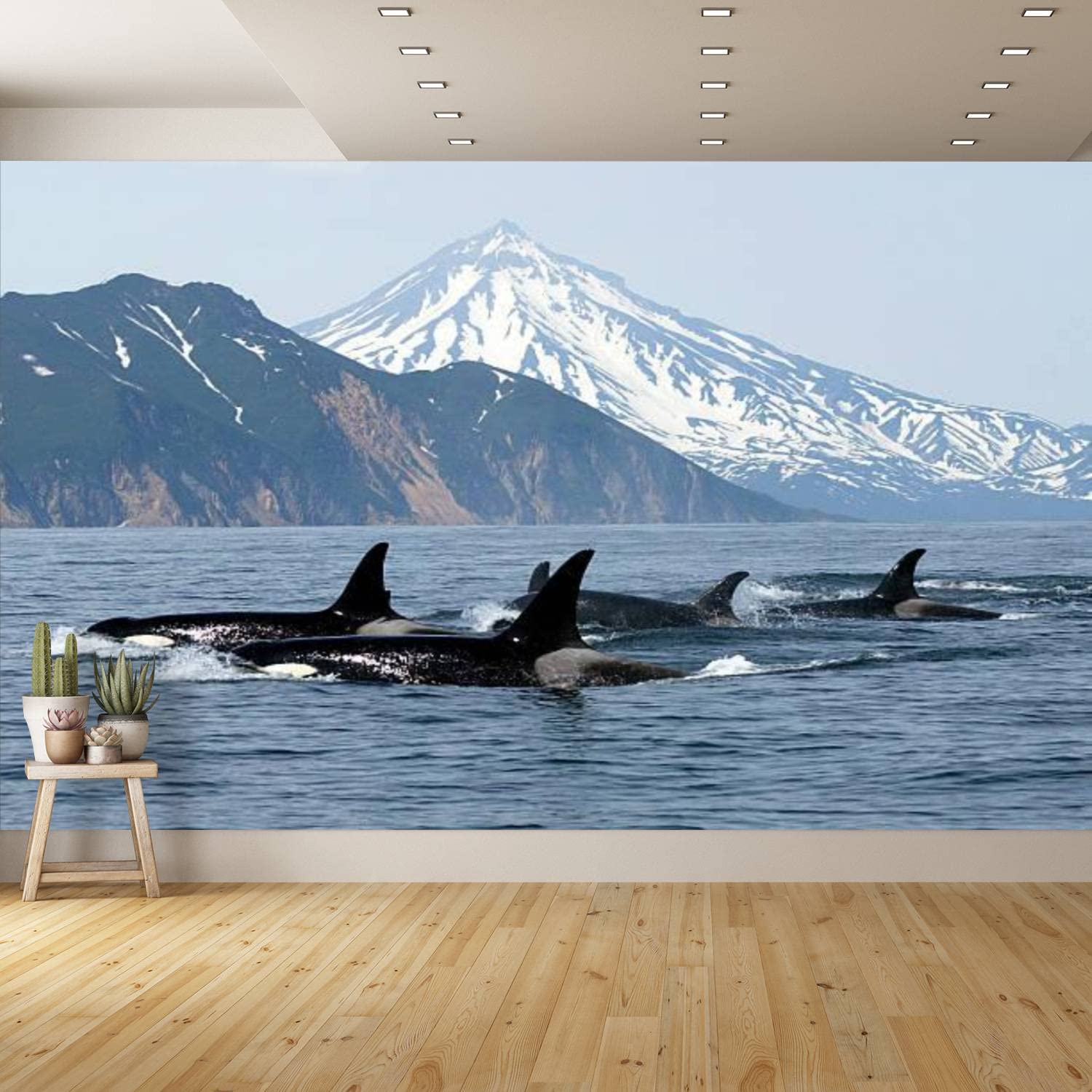 Killer Whales PVC Peel and Stick Wallpaper - Removable Self-Adhesive Wall Mural for Living Room & Bedroom Decor | Easy DIY Home Wall Sticker for Kids Rooms, Nursery, and Office Spaces