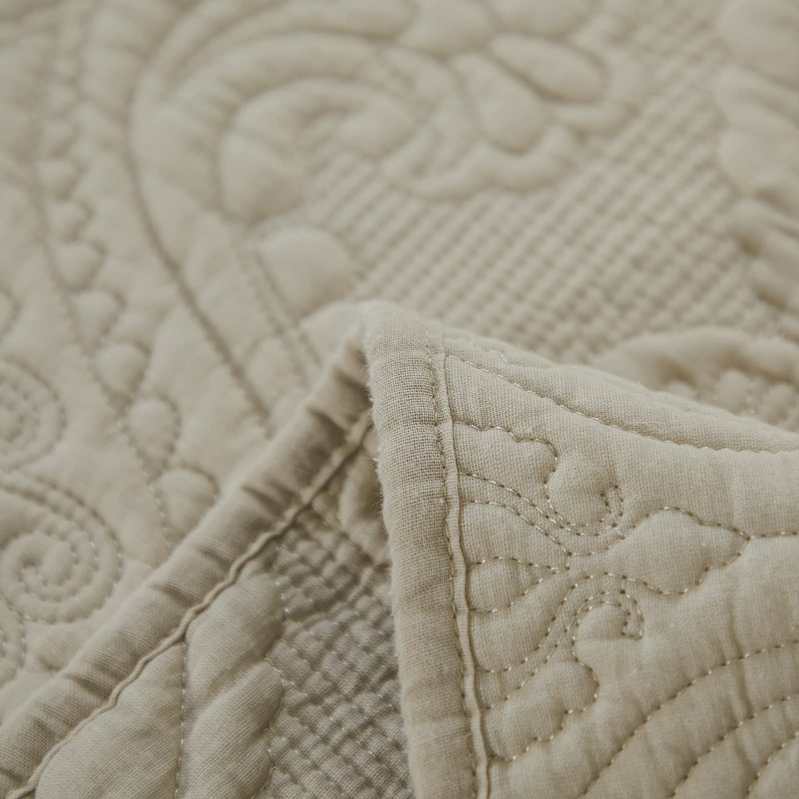 Brandream Beige Damask Quilt Set Queen Size - 100% Cotton Farmhouse Bedding Set with Matelasse Coverlet, 3-Piece Luxury Bedspread for Master Bedroom, Guest Room & Cozy Home Decor
