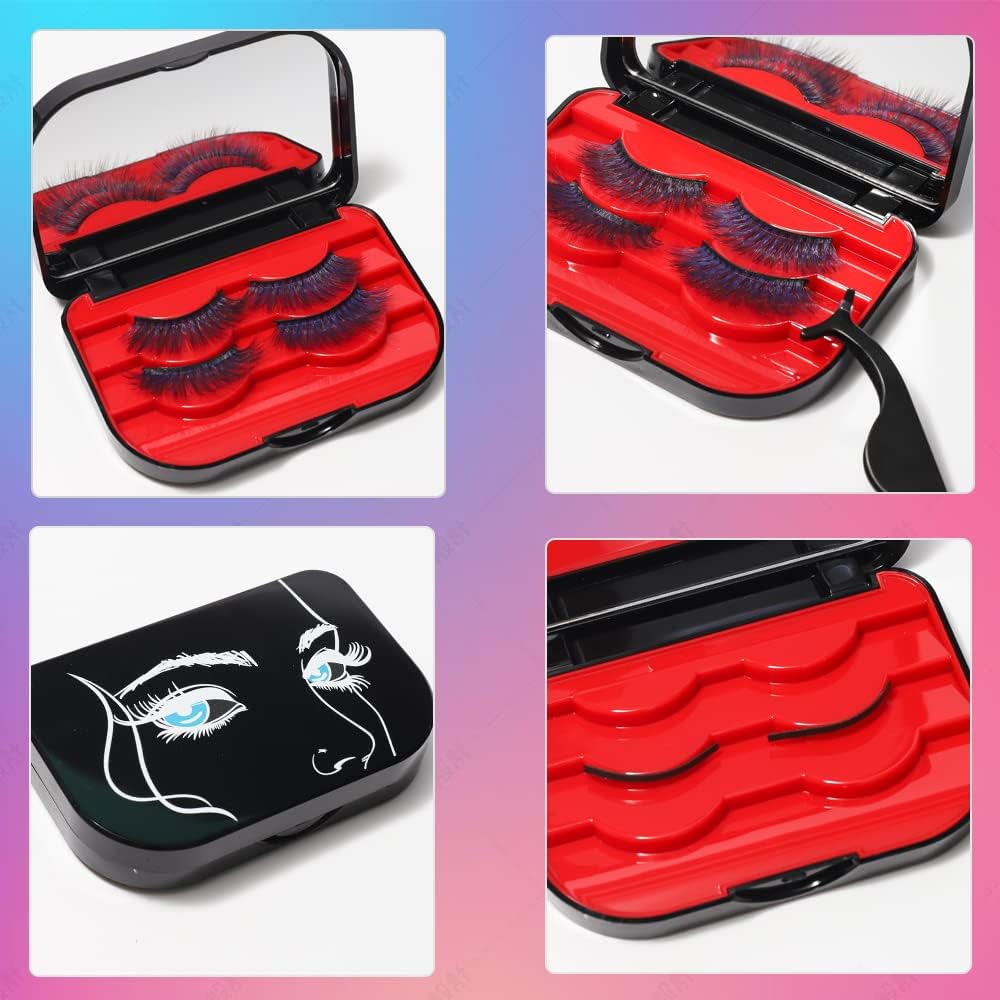 3 Tier Eyelash Storage Case - Black & Red Lash Organizer with Mirror & Tweezers | Makeup Cosmetic Travel Case for False Eyelashes | Perfect for Salon, Home Use & Travel Accessories