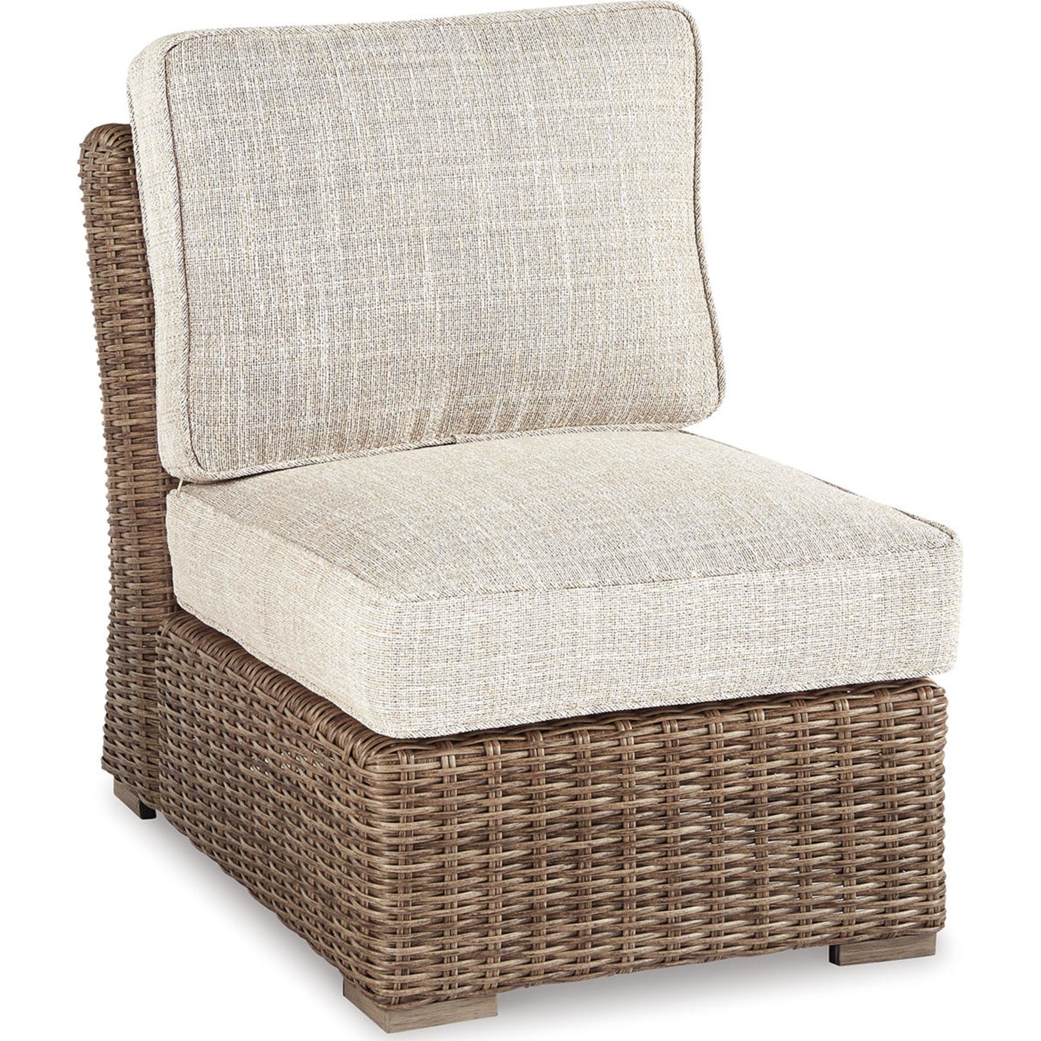 Beachcroft Outdoor Armless Chair with Cushion - White/Beige - Perfect for Patio, Poolside & Garden Relaxation