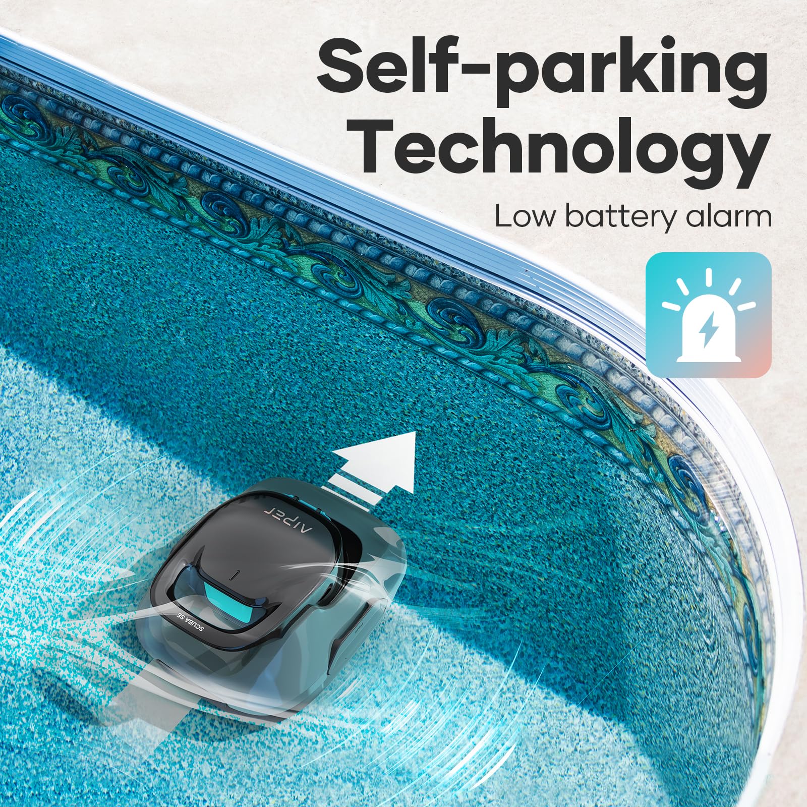 AIPER Cordless Robotic Pool Cleaner - Automatic Pool Vacuum with Self-Parking Technology, 90 Min Runtime for Above Ground & In-Ground Pools up to 40 FT - Perfect for Weekly Pool Maintenance & Seasonal Cleaning