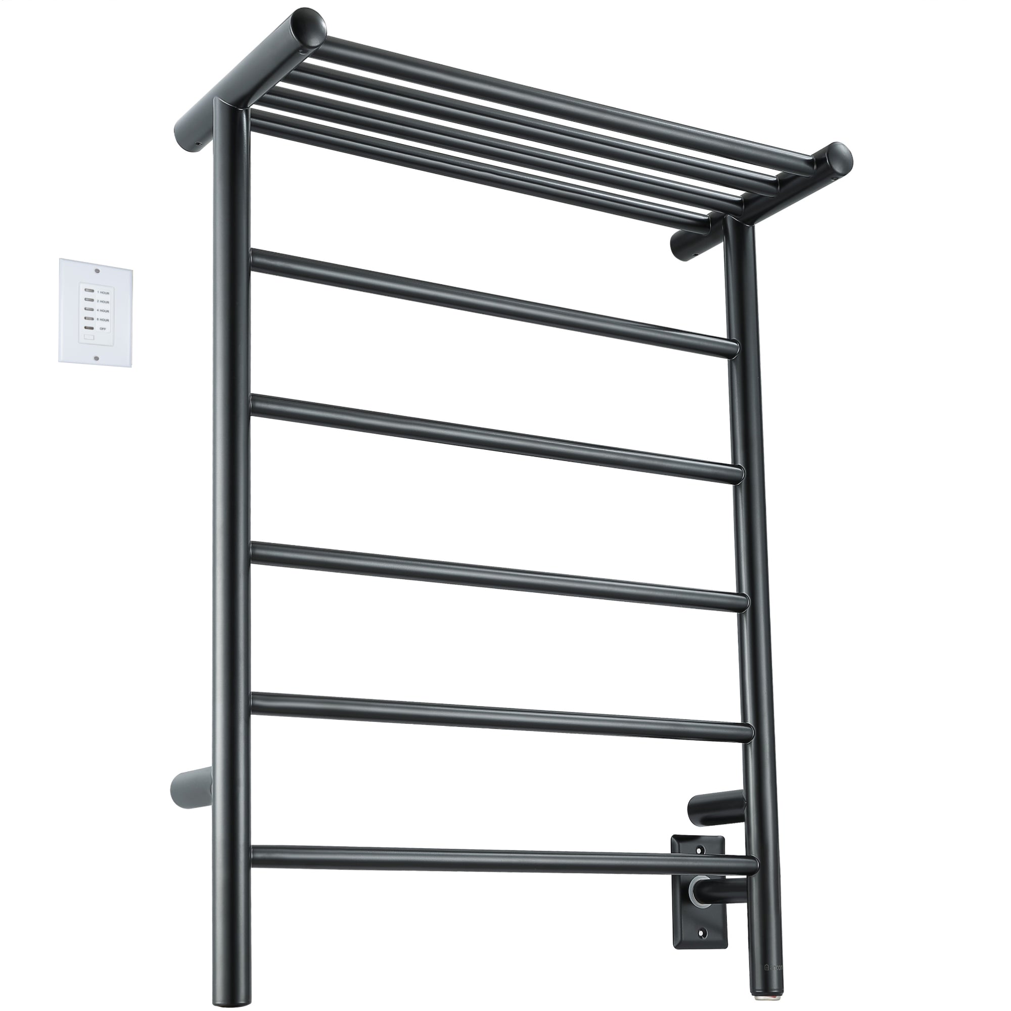 Ancona Miazzo 5 Bar Electric Wall Mount Towel Warmer - Plug In & Hardwire with Shelf & Timer - Matte Black - Perfect for Bathroom, Spa & Luxury Home Heating