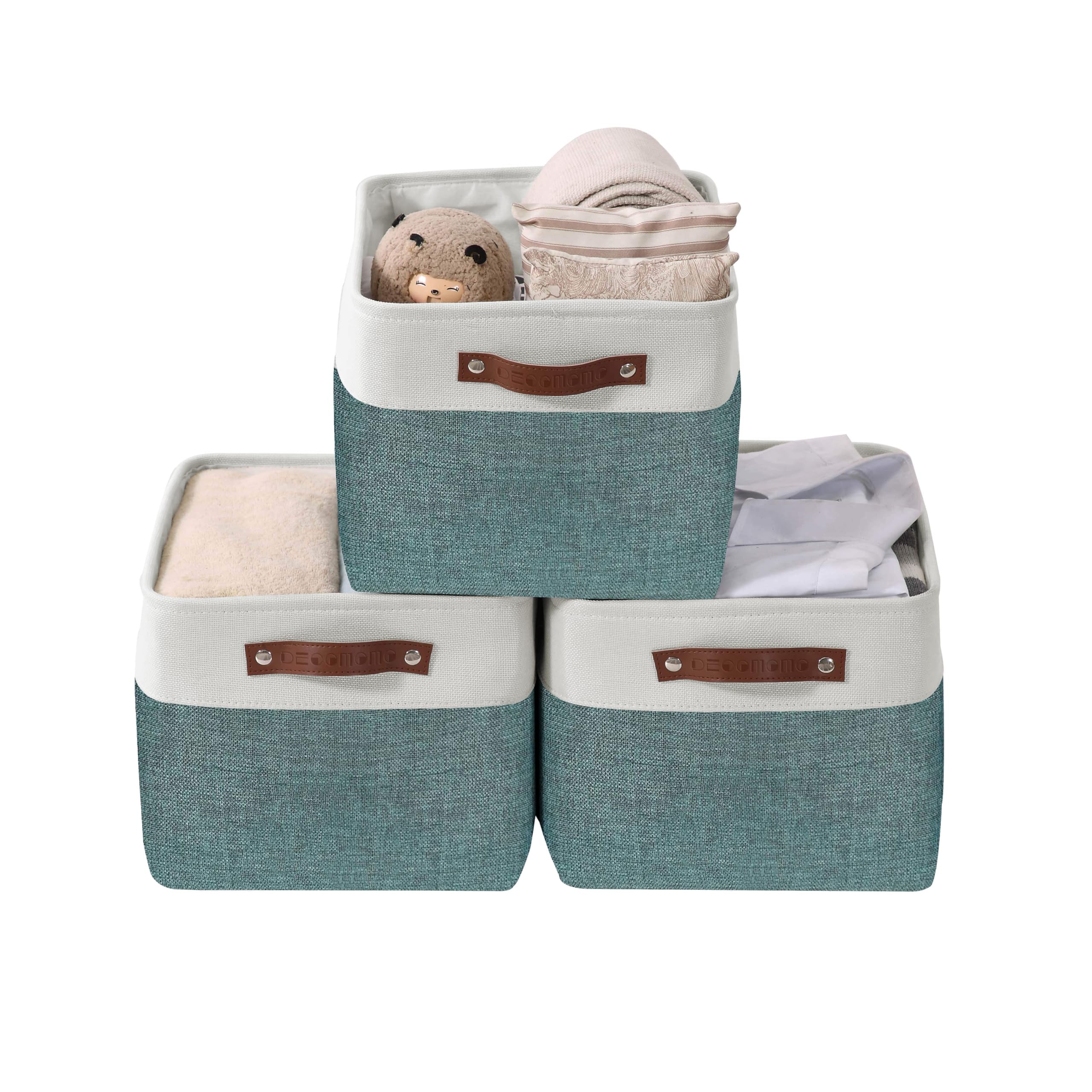 DECOMOMO Fabric Storage Bins - XL 3-Pack Organizing Baskets for Shelves, Closet, Nursery & Toy Storage | Green & White | Perfect for Home Organization & Kids Room Decor