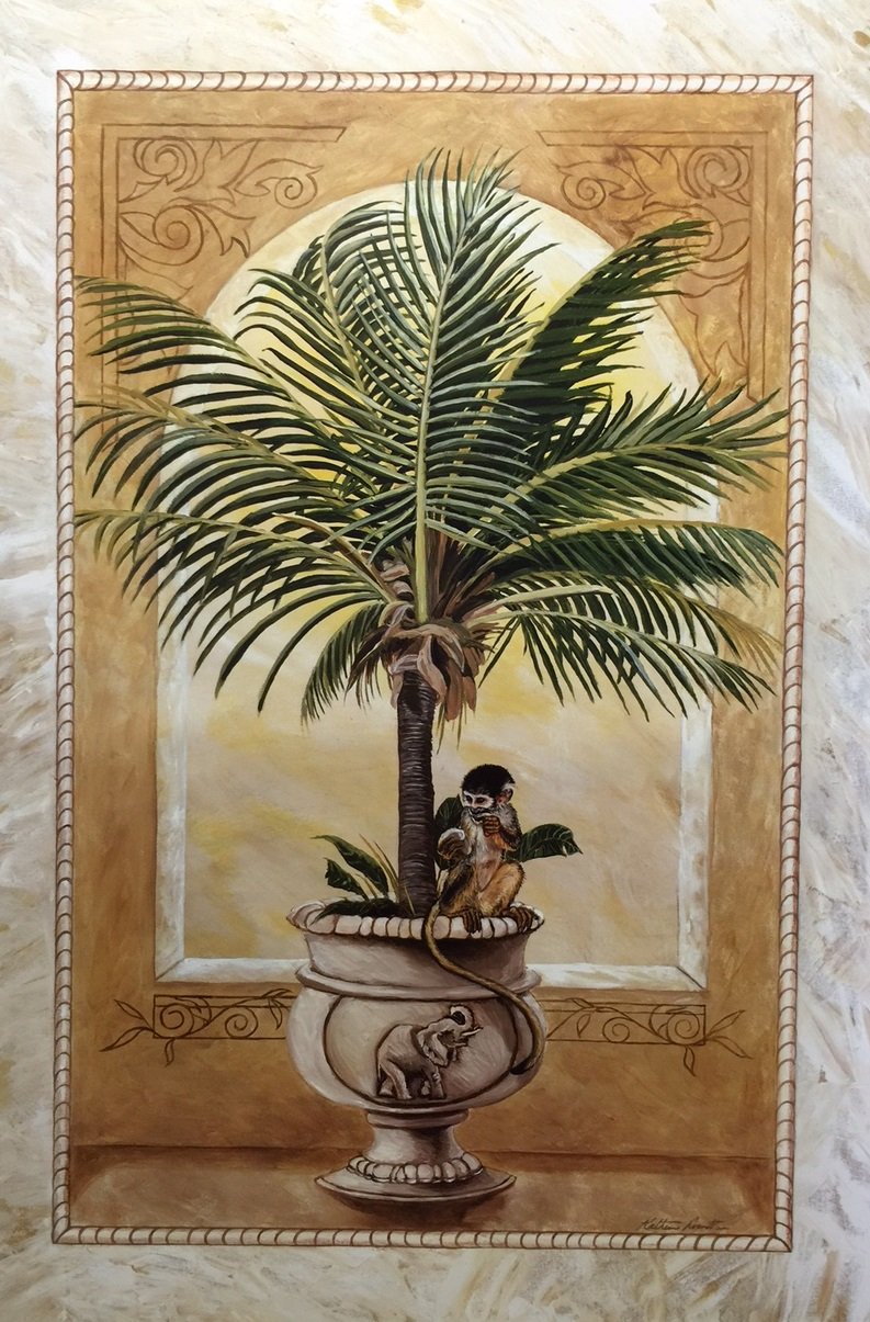 Monkey Palm I - Katherine Roundtree 24x36 Black Framed Wall Art Poster - Tropical Botanical Home Decor for Living Room, Bedroom & Office - Modern Canvas Print #USB2271