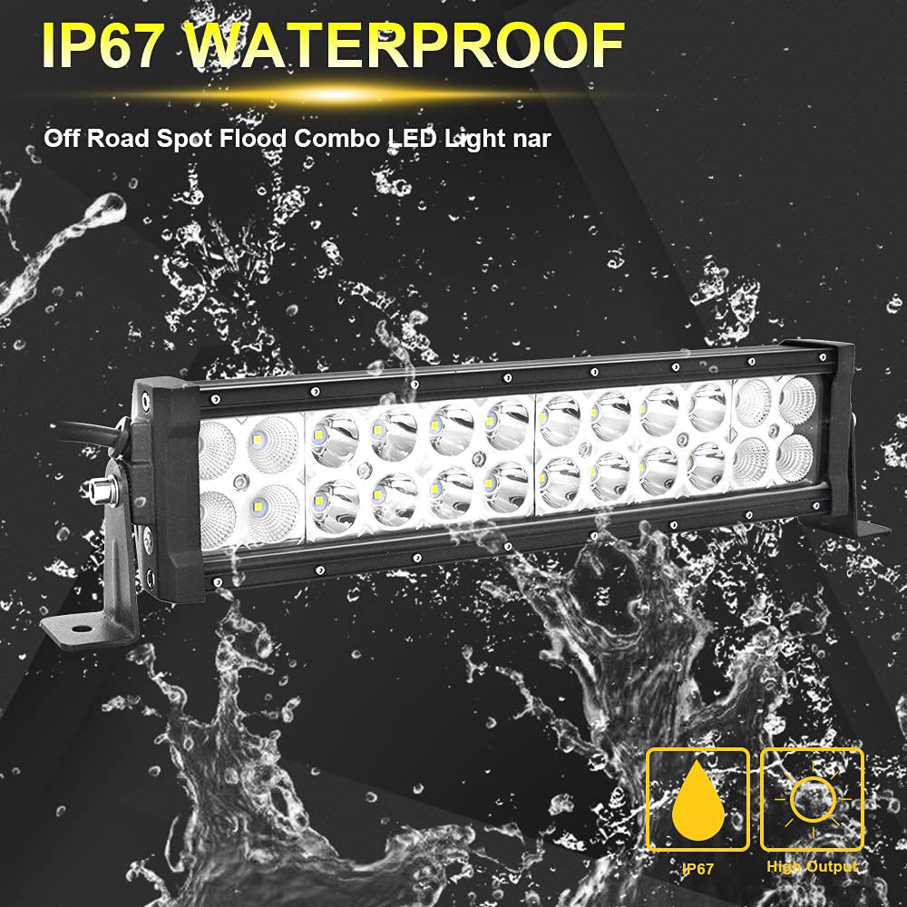 72W 12-Inch LED Light Bar Combo Spot Flood Beam - Off Road Lights for Trucks, Tractors, Trailers, 4x4 & Boats - Waterproof Fog & Driving Lights for Work, Camping & Night Adventures