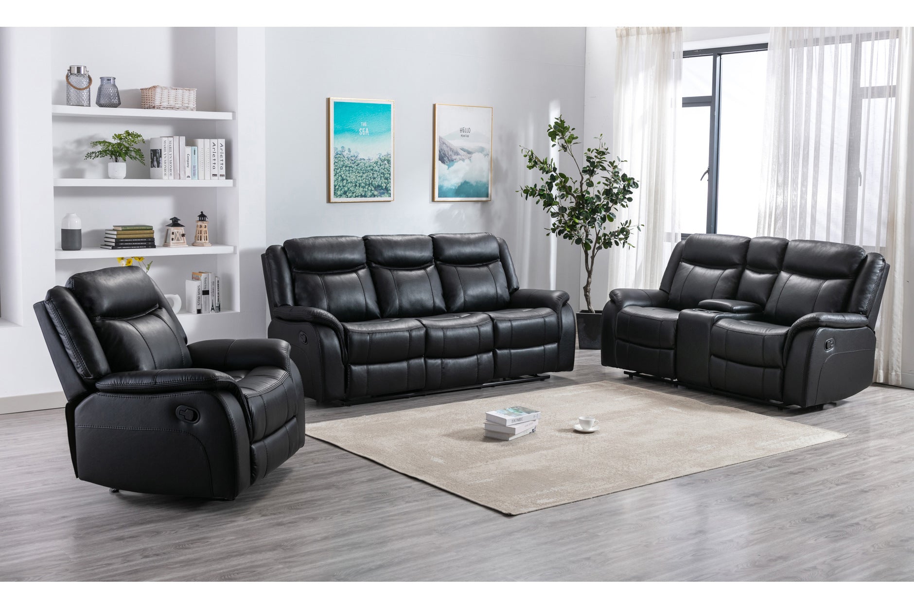 Premium Leather Gel Recliner Sofa Loveseat with Storage Console - Ergonomic Living Room Furniture for Relaxation & Movie Nights