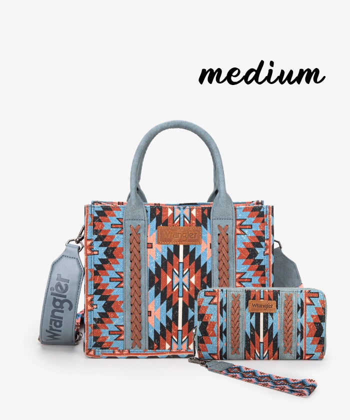 Wrangler Aztec Print Whipstitch Canvas Tote Bag Set - Stylish & Durable Handbag for Women, Perfect for Shopping, Beach & Everyday Use