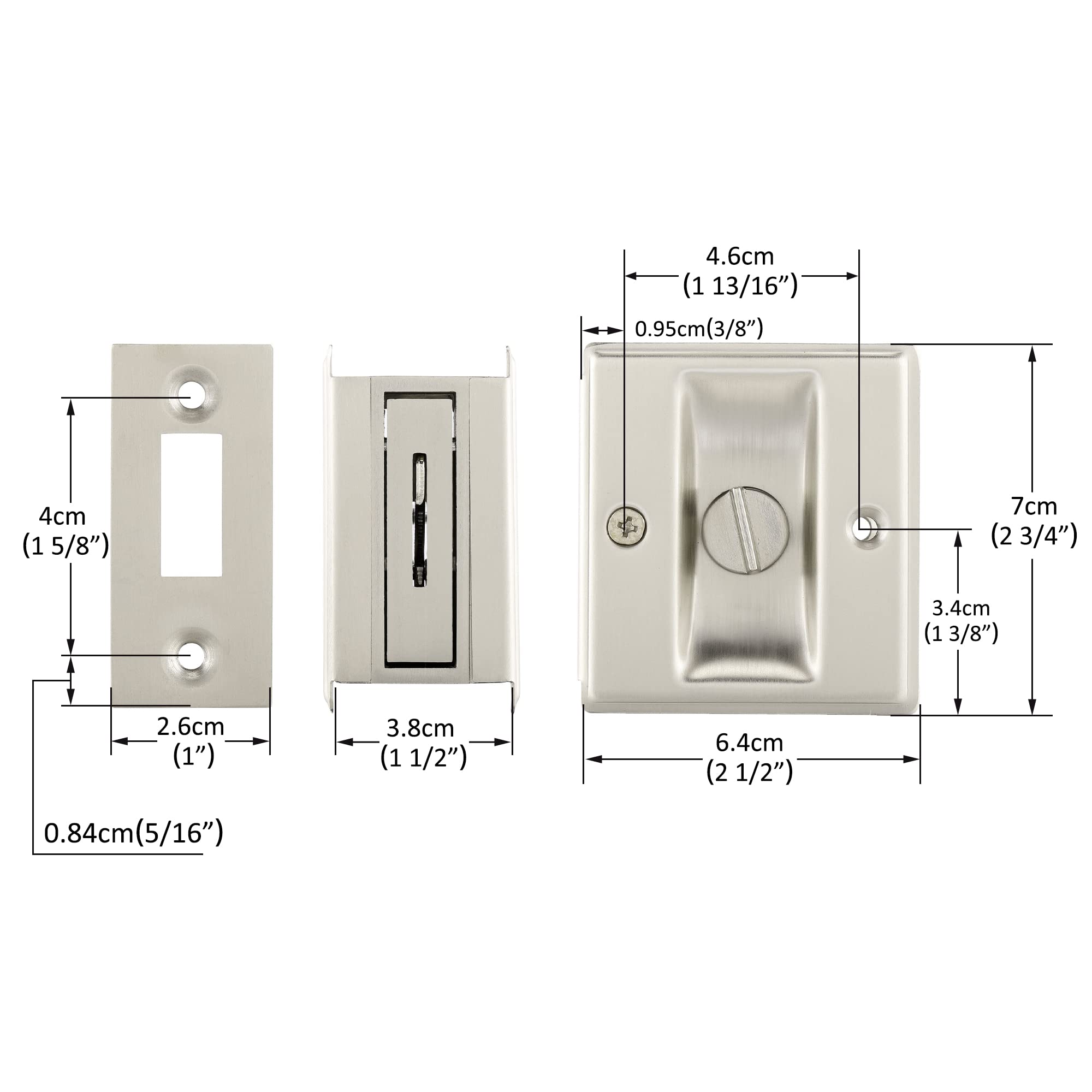 Stainless Steel Pocket Door Lock 2-3/4