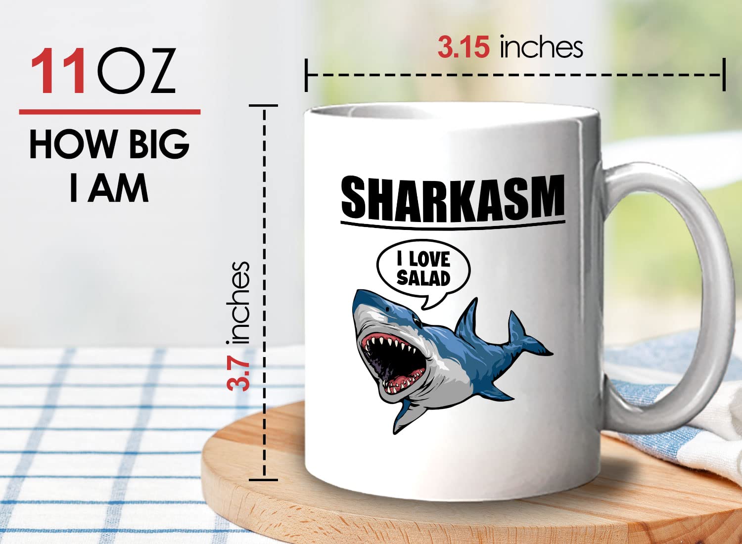 Bubble Hugs Sarcastic Coffee Mug 11oz White - Shark Pun Humor 'I Love Salad' Funny Office Gift for Shark Lovers, Vegan Friends & Coworkers - Perfect for Office Pranks, Secret Santa & Coffee Break Laughs