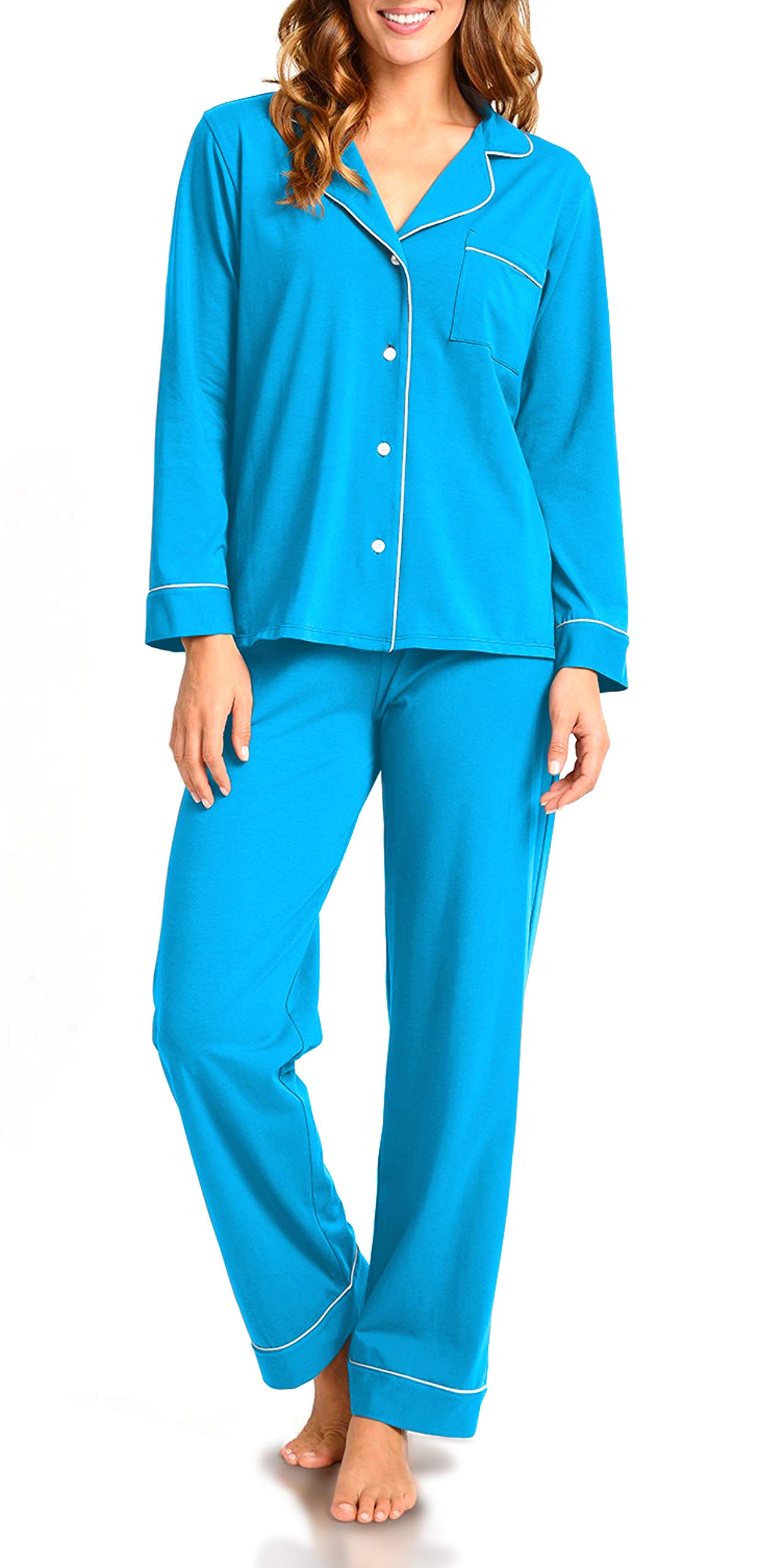 Women's Long Sleeve Button Down Pajama Sets - Soft Cotton Sleepwear Top & Pants for Nightwear, Lounge & Relaxation at Home
