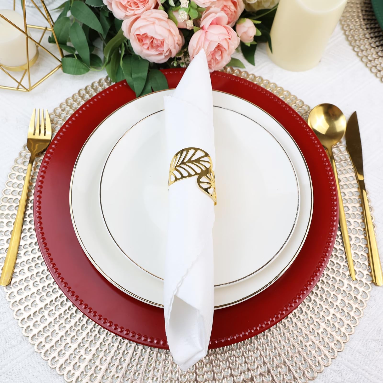 12-Pack Red Beaded Charger Plates - 13