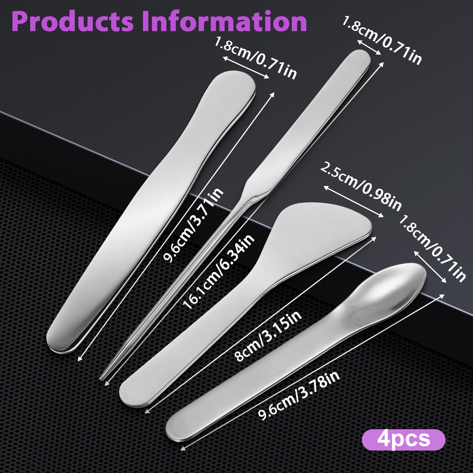 4PCS Stainless Steel Makeup Spatula Set - Mini Metal Cosmetic Spatula for Korean Skincare, Multi-functional Beauty Tool for Facial Care, Makeup Application & Personal Cosmetics - Perfect for Travel & Salon Use