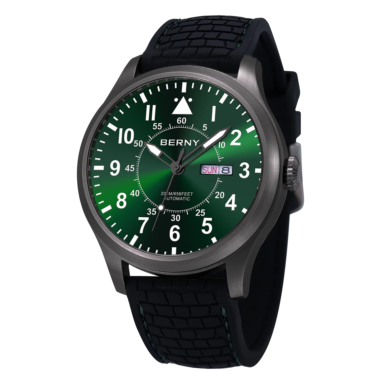 BERNY Men's Automatic Self-Winding Mechanical Watch - 20ATM Waterproof, Sapphire Crystal Glass, Super Luminous, Oversized Dial (No Battery Needed) - Perfect for Business, Casual Wear & Outdoor Activities