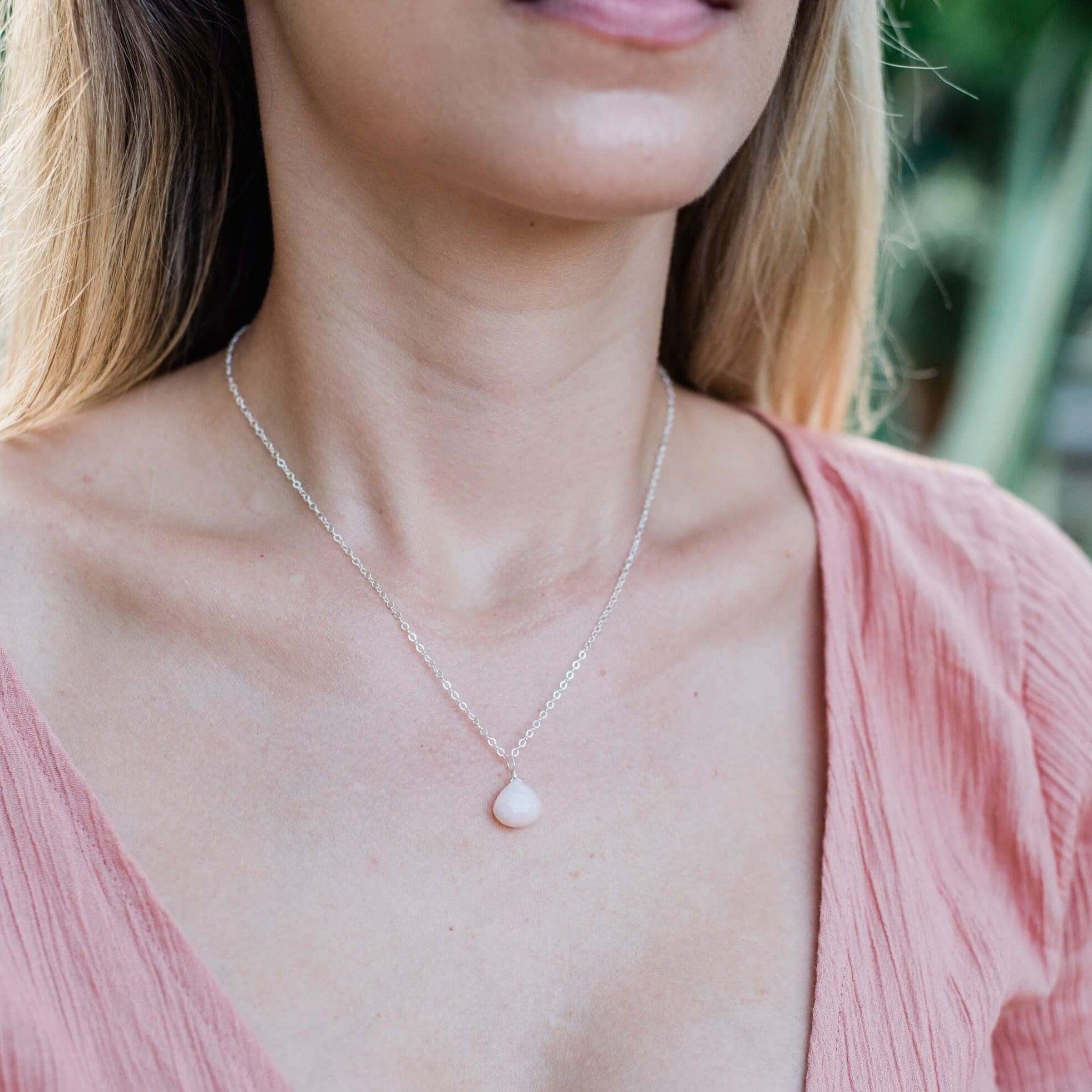 Tiny Pink Peruvian Opal Teardrop Crystal Pendant Necklace - Dainty Gemstone Jewelry for Women - Perfect for Everyday Wear, Date Nights & Special Occasions
