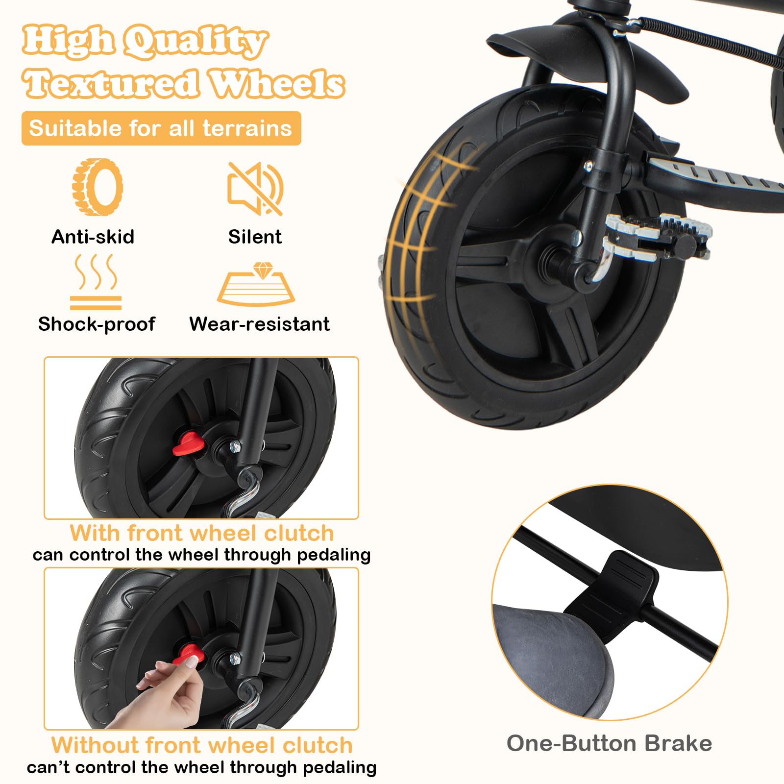 BABY JOY 6-in-1 Convertible Toddler Tricycle with Reversible Seat, Adjustable Canopy & Parent Push Handle - 5-Point Safety Harness, PU Wheels & Storage Basket - Ride-On Push Bike for Kids 9-60 Months (Black) - Perfect for Outdoor Play, Park Rides & Learning to Cycle