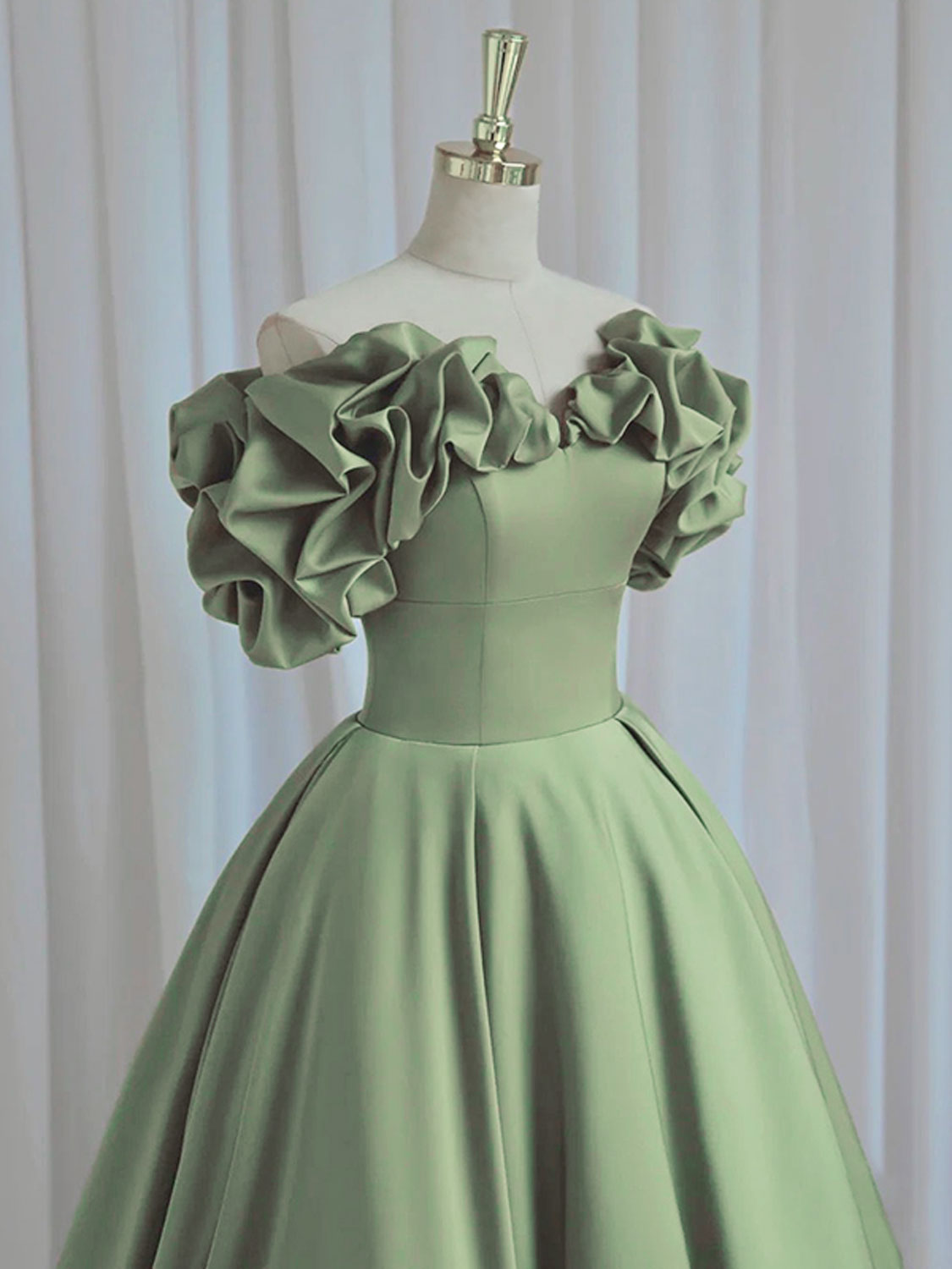 Elegant Off Shoulder Satin Green A-Line Dress for Women - Perfect for Cocktail Parties, Weddings & Evening Events