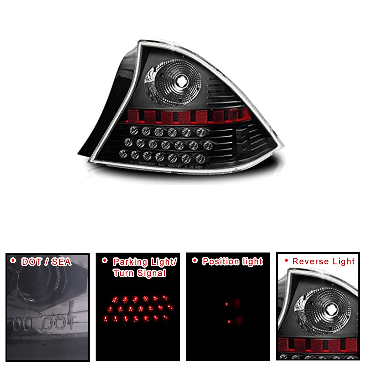 ROXX LED Tail Lights for 2001-2003 Honda Civic Coupe 2 Door - Black Housing Clear Lens - Brake Lights, Turn Signals & Reverse Lights - Left & Right Pair - Perfect for Night Driving & Car Customization