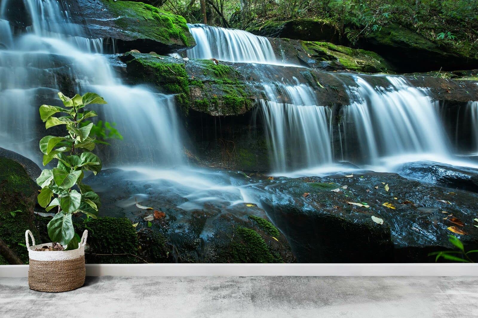 FLFK 3D Green Forest Creek Peel and Stick Wallpaper - Self-Adhesive Removable Wall Mural for Bedroom & Living Room Decor (118x78.7 inches) - Perfect for Nature-Themed Home, Office, Nursery & Dorm Room Wall Decoration