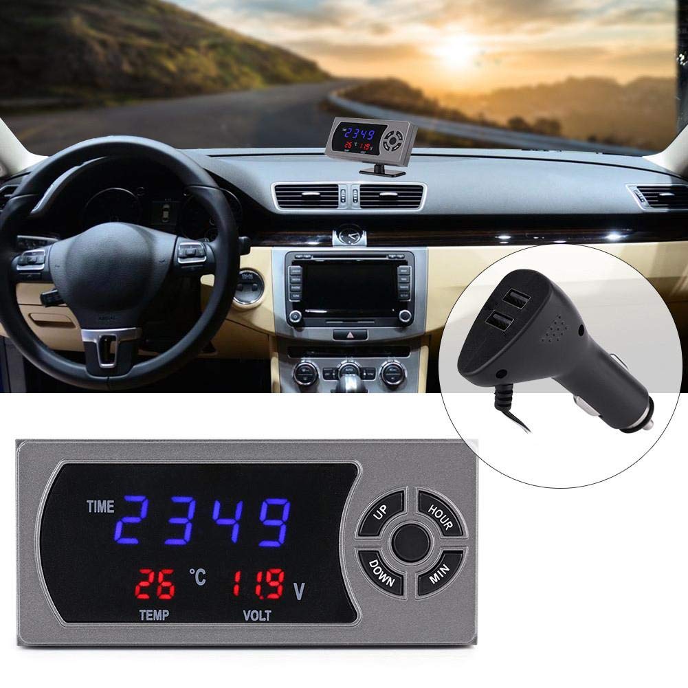 12-24V Multifunctional Car Digital Clock with Alarm, Thermometer & Voltmeter - 3-in-1 LED Display for Vehicle Dashboard, Perfect for Road Trips & Daily Commutes