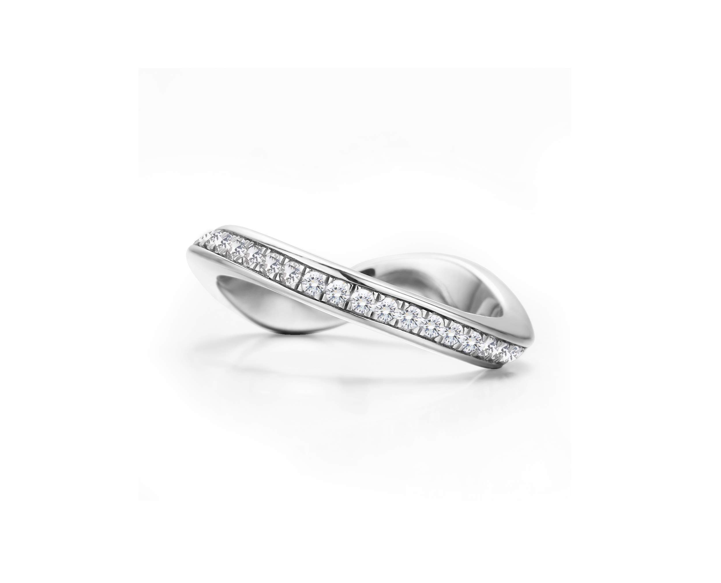 14K White Gold Swirl Eternity Ring with Pave Diamonds - April Birthstone Wedding Band & Engagement Ring for Women | Unique Minimalist Jewelry Gift for Anniversary, Valentine's Day & Special Occasions
