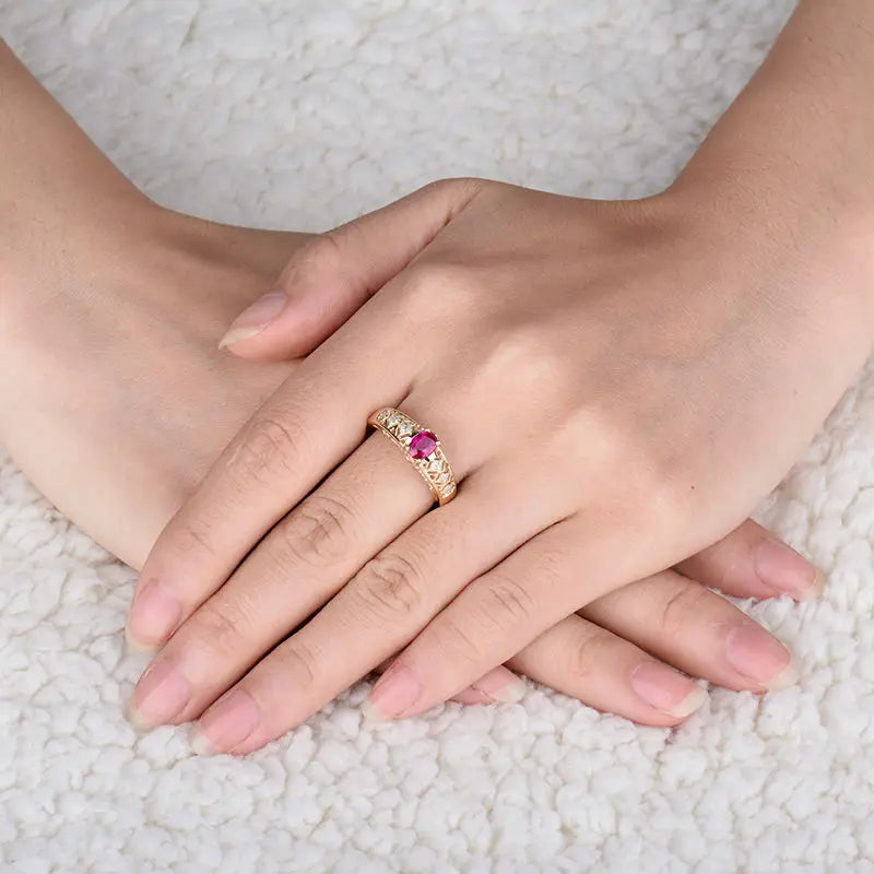 4x6mm Ruby Oval Gemstone 14K Rose Gold Diamond Wedding Ring for Women - Elegant Bridal Jewelry, Anniversary Gift & Engagement Ring for Her