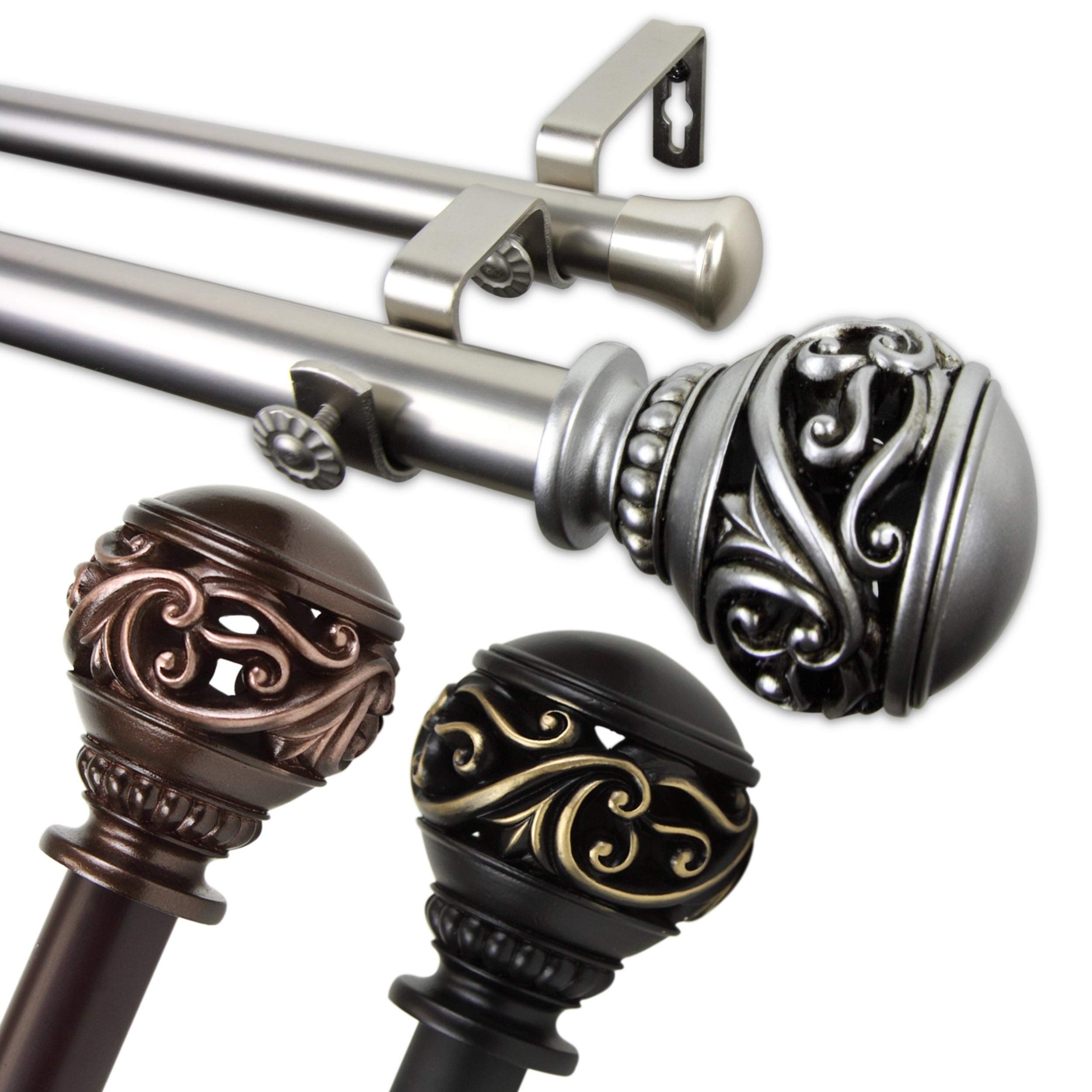 Leah 1-Inch Diameter Adjustable Double Curtain Rod - Black (120 to 170 Inches) - Perfect for Wide Windows, French Doors & Bay Windows