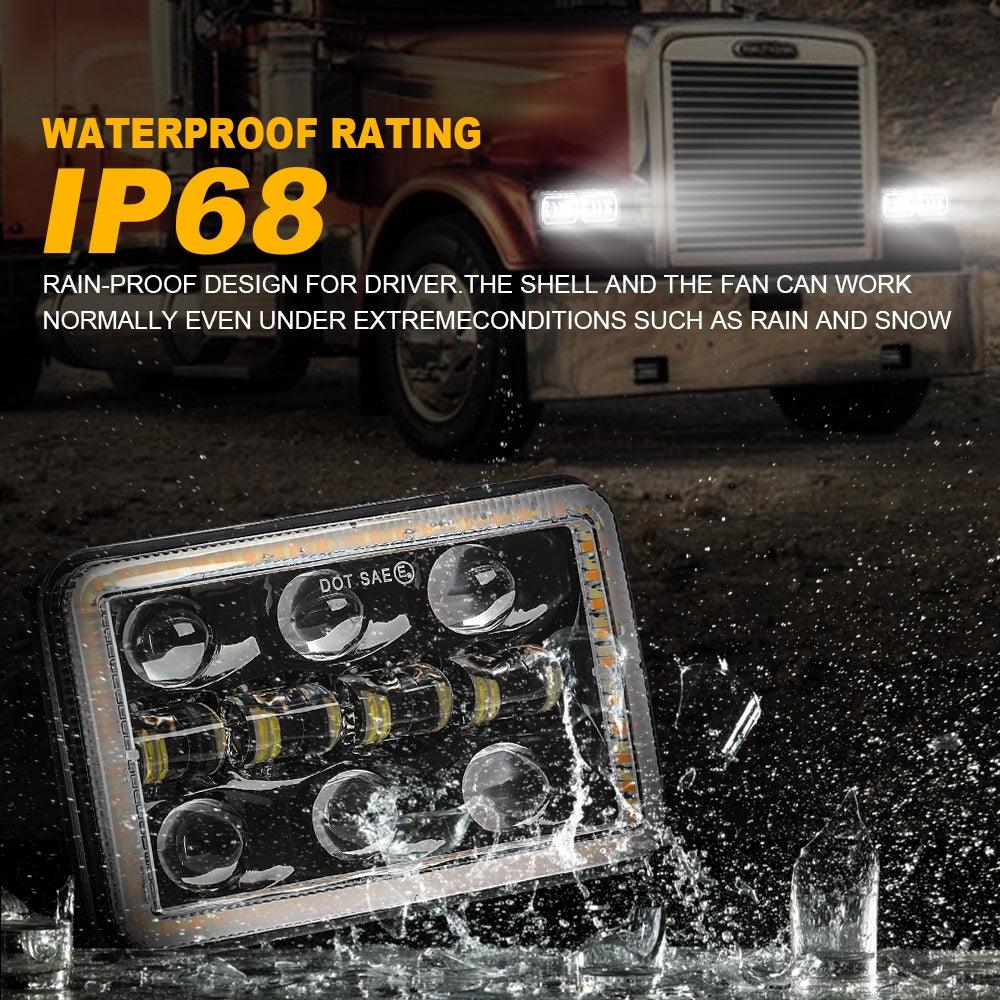 2-Pack 4x6 Inch Sealed Beam LED Headlight Bulbs - Hi/Low Beam with DRL & Turn Signal - Compatible with Trucks, Jeeps, SUVs & Off-Road Vehicles - Waterproof & Durable for Night Driving & Adventure