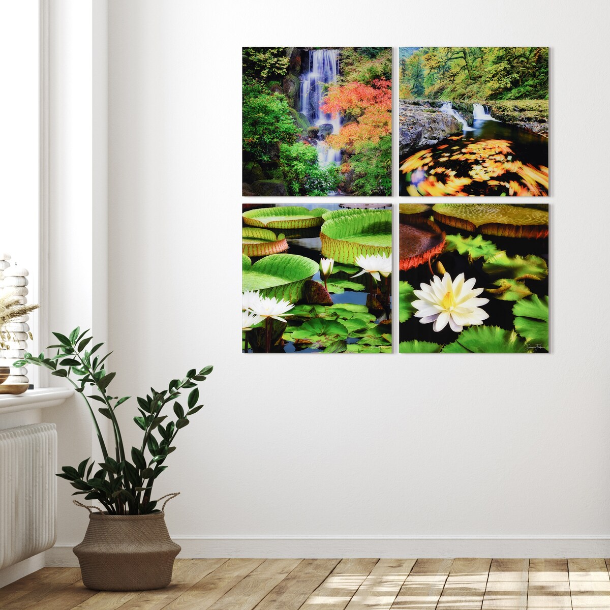 Amazon's Water Lilies Frameless Floating Reverse Printed Tempered Glass Wall Art - Nature Scenes for Living Room, Bedroom & Office Decor