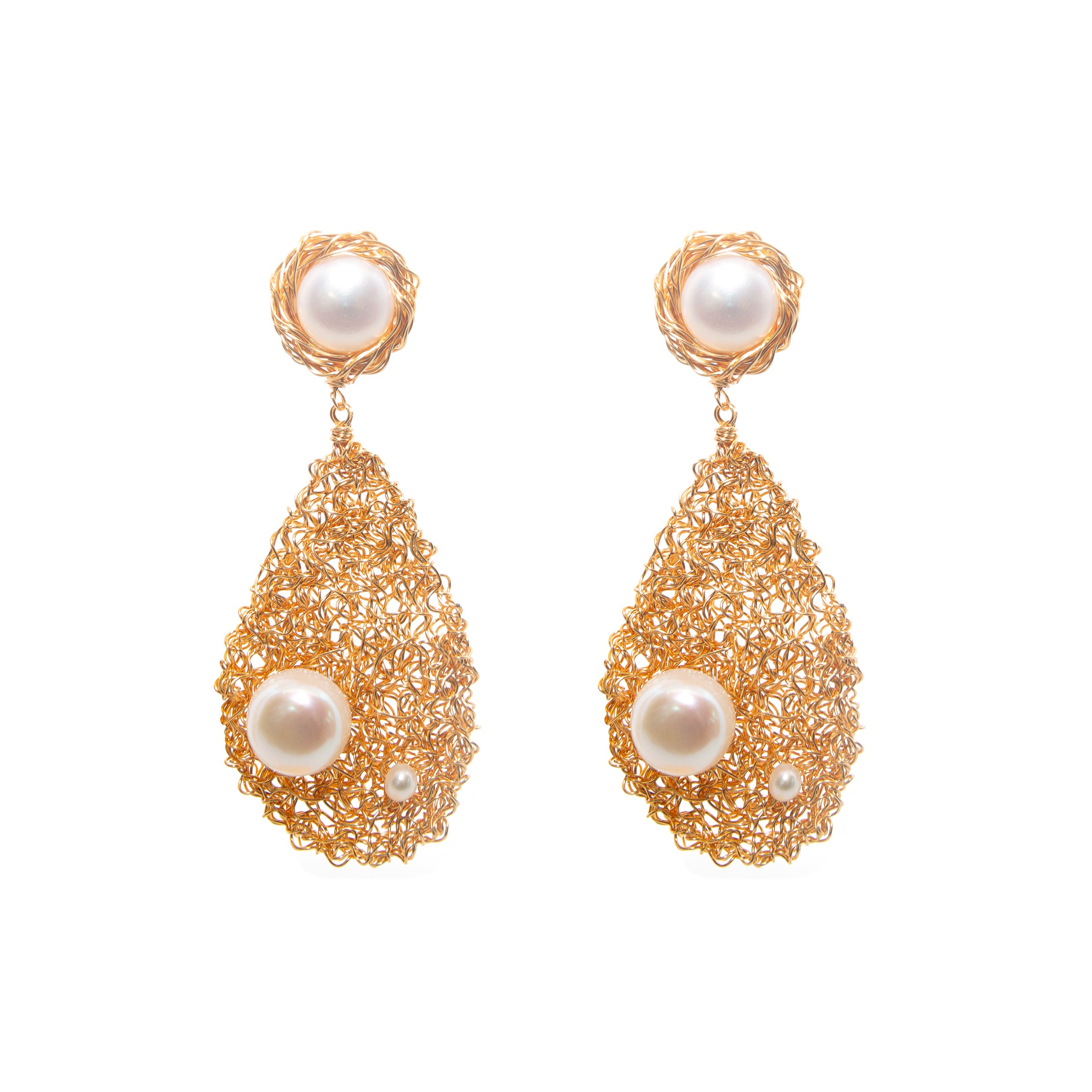 Exquisite Gold Filigree Pearl Nest Earrings for Women - Vintage Dangle Drop Jewelry for Wedding, Party & Special Occasions