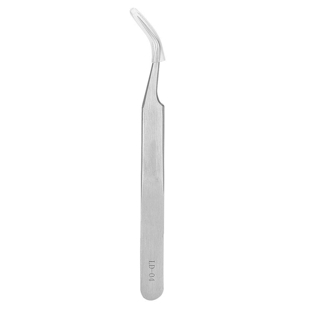 Professional Stainless Steel Eyelash Extension Tweezers - Straight & Curved Tip False Eyelash Applicator Tool for Volume Lashes (Silver Curved LD-04) | Perfect for Salon Professionals & DIY Lash Extensions at Home