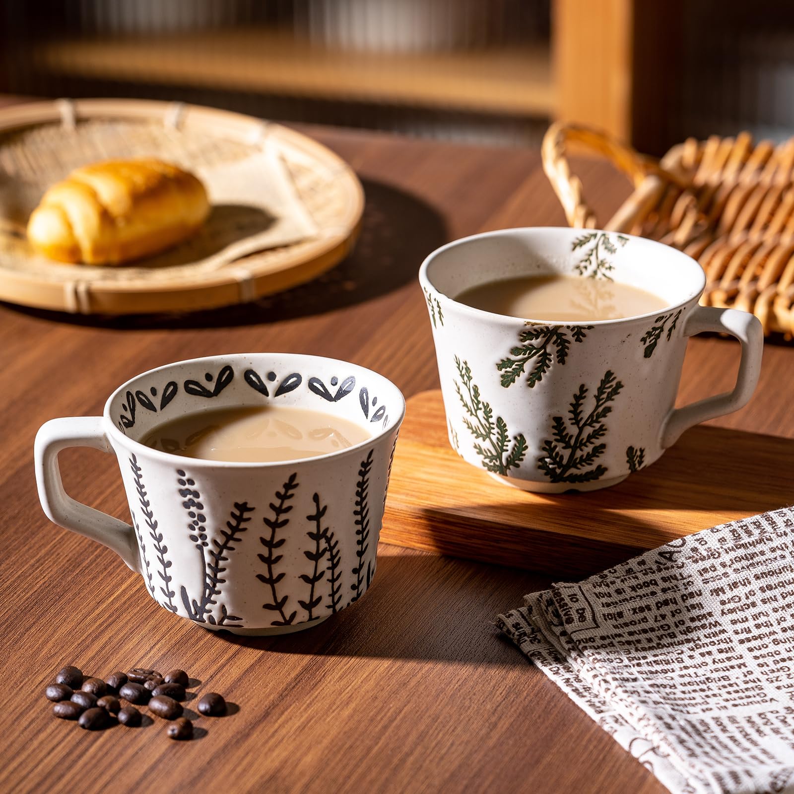 Premium 11 oz Ceramic Coffee Mugs Set of 4 with Luxury Spoons - Stoneware Cups for Coffee, Tea, Latte & Cappuccino - Dishwasher & Microwave Safe - Perfect for Office, Home Use or as Birthday Gifts