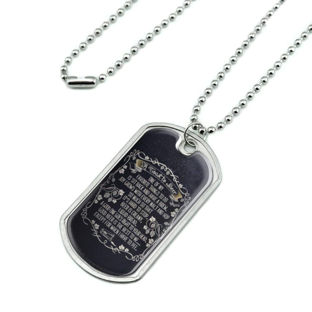 Funny Military Dog Tag Pendant Necklace - Toast To Beer Brew Humor Jewelry with Chain - Perfect for Beer Lovers, Homebrewers & Military Enthusiasts