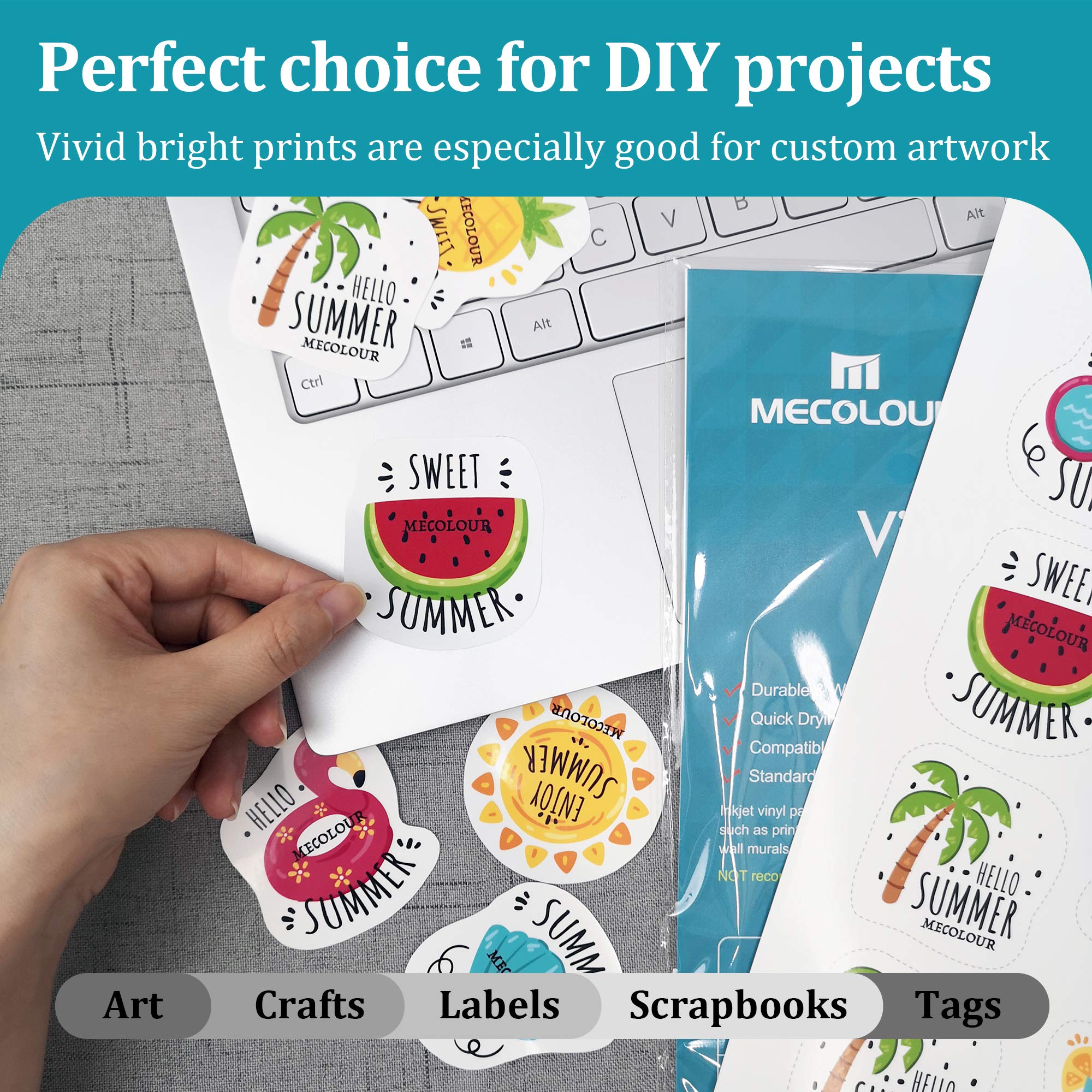 MECOLOUR Printable Glossy Sticker Paper 8.5