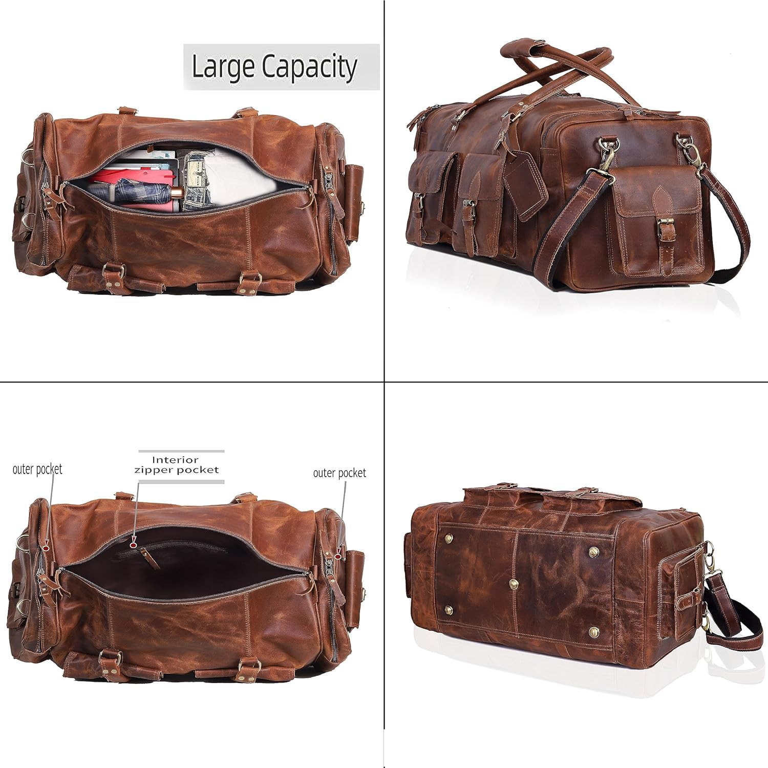 Premium Large Duffel Bags for Men - Genuine Leather Travel Holdall, Spacious Gym & Sports Weekender Bag - Perfect for Overnight Trips, Workouts & Weekend Getaways