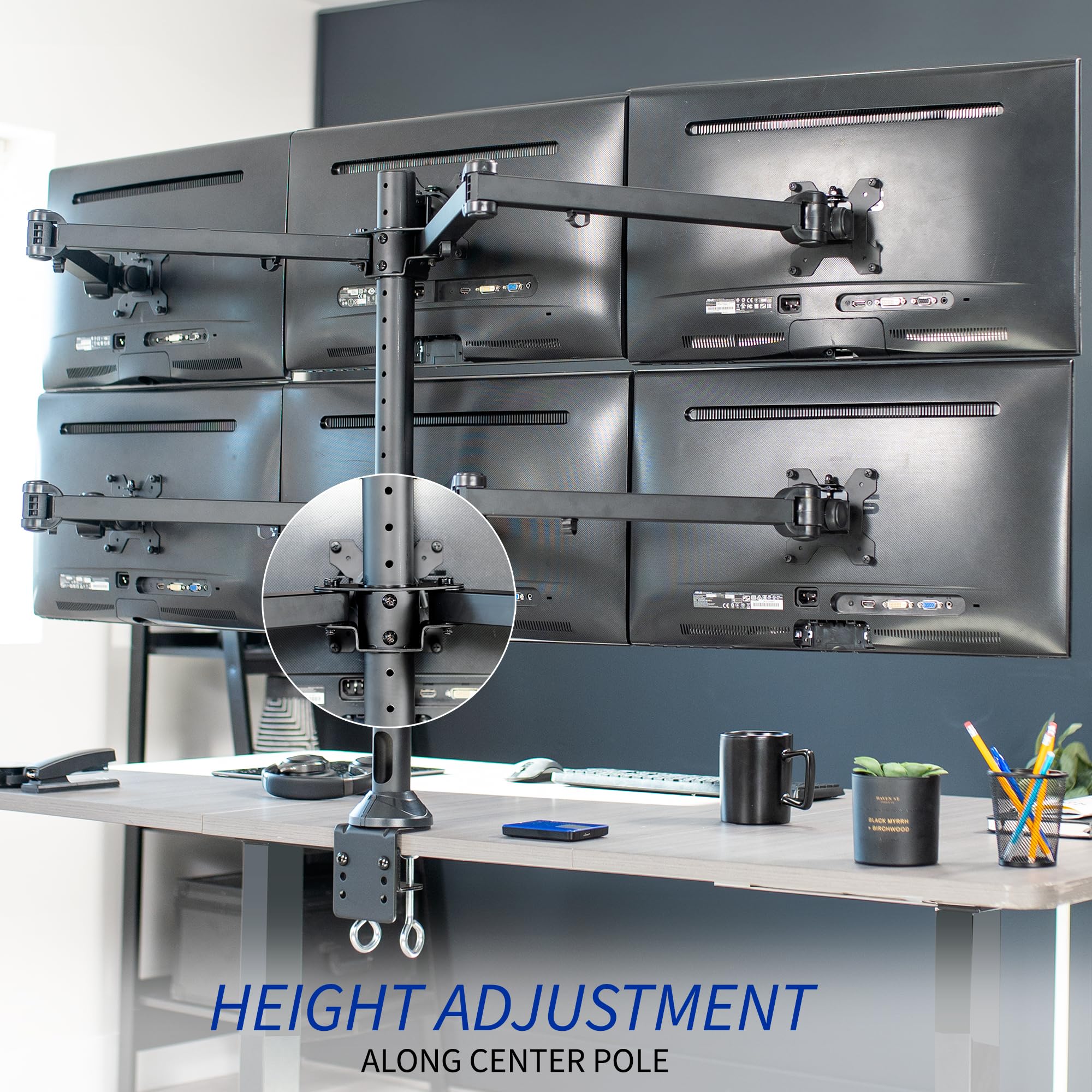 VIVO STAND-V106A Heavy Duty Steel Hex Monitor Desk Mount for 23 to 32 Inch LED LCD Screens - Fully Adjustable Stand with 6 Screen Capacity | Perfect for Multi-Monitor Workstations, Gaming Setups & Office Desks