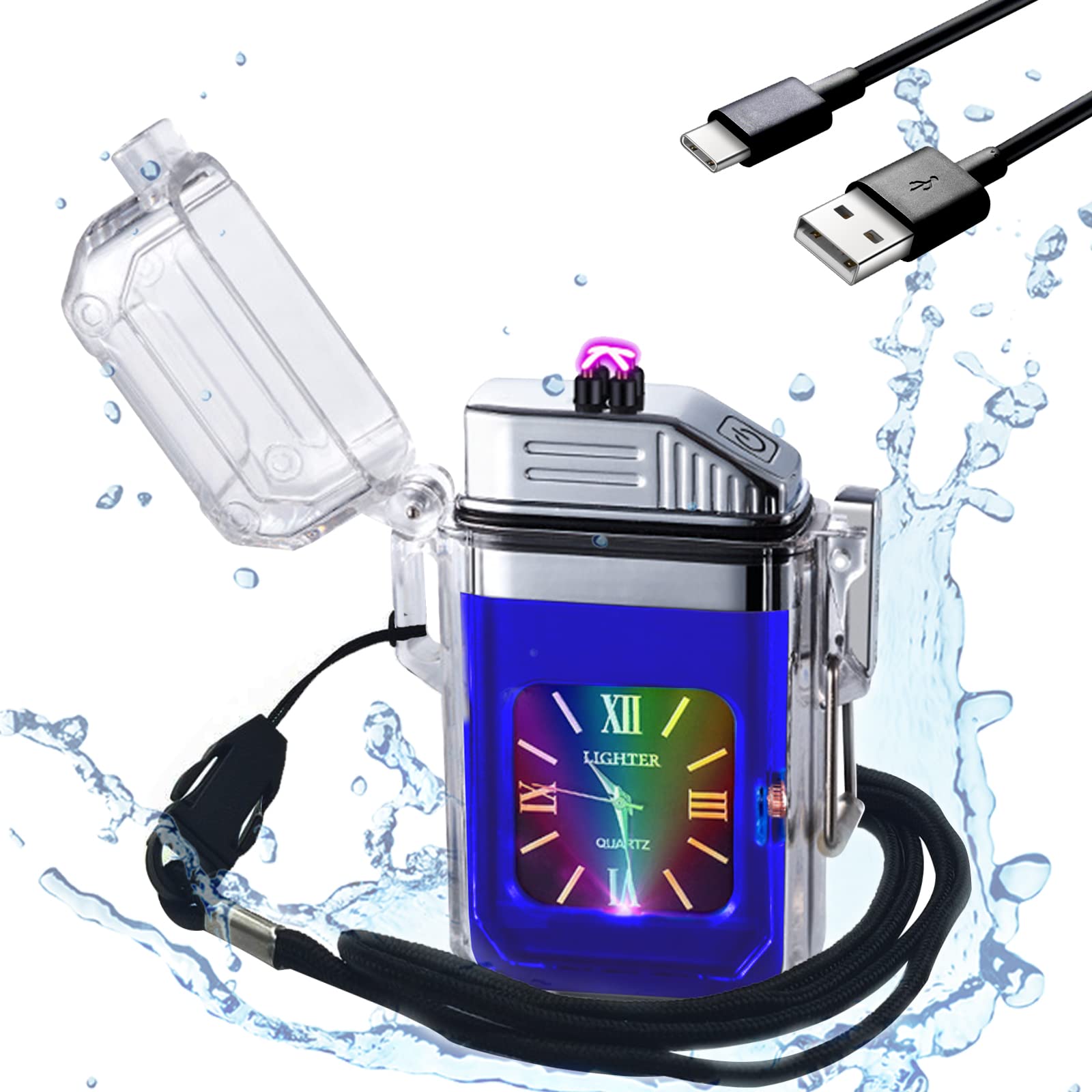 SKRFIRE Arc Electric Lighter - USB Rechargeable, Waterproof & Windproof Plasma Lighter for Outdoor Use - Perfect for Candles, Camping, BBQ, Fireworks & More (Blue)