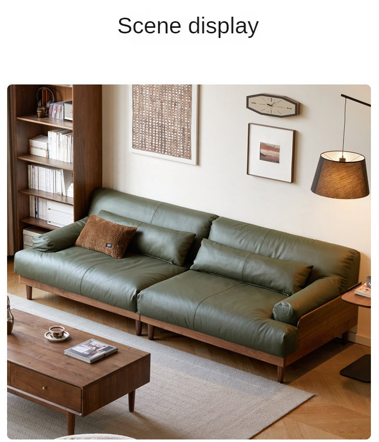 Premium Black Walnut & Oak Solid Wood Leather Recliner Sofa - Luxurious Comfort for Living Room, Lounge & Home Theater