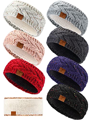 7-Piece Women's Knit Cable Headbands - Fleece Lined Winter Ear Warmers for Cold Weather (Bright Colors) | Perfect for Skiing, Running, and Outdoor Winter Activities