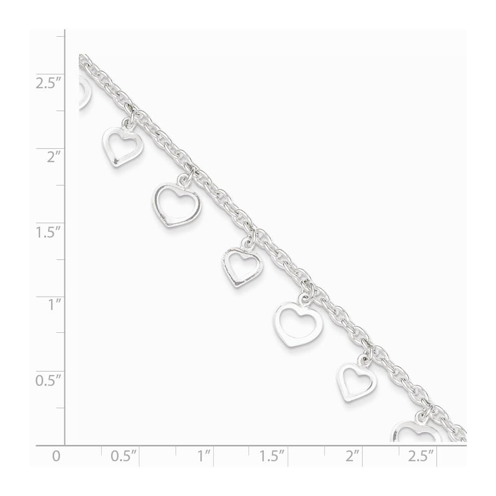 2.5mm Sterling Silver Cable Chain with Dangling Open Heart Anklet - 9 Inch Black Bow Jewelry for Women | Perfect for Beach Vacations, Date Nights & Everyday Wear