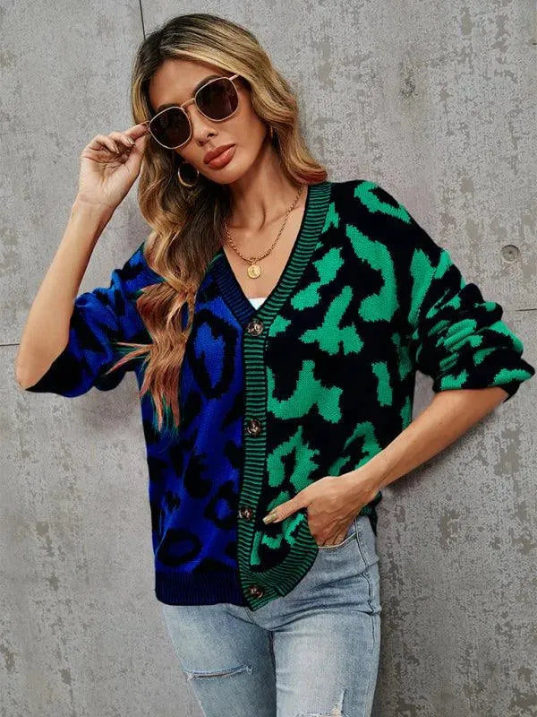 Stylish Leopard Print Oversized Knit Cardigan Sweater for Women - Cozy Fall & Winter Fashion - Perfect for Streetwear, Casual Outfits and Layering