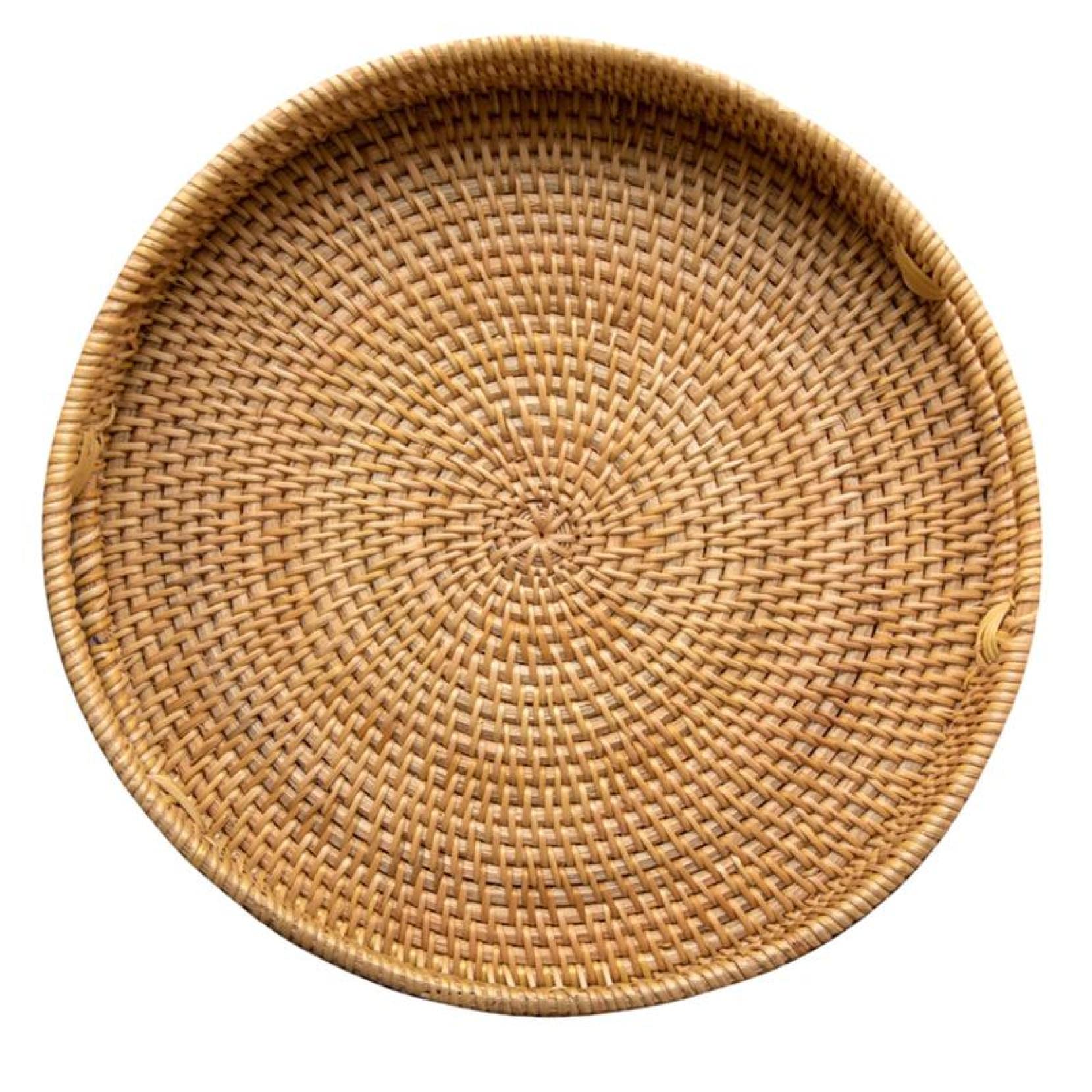 Handmade Woven Rattan Fruit Basket with Handle - Multipurpose Storage Tray for Afternoon Tea, Picnics, Kitchen Organization & Home Decor
