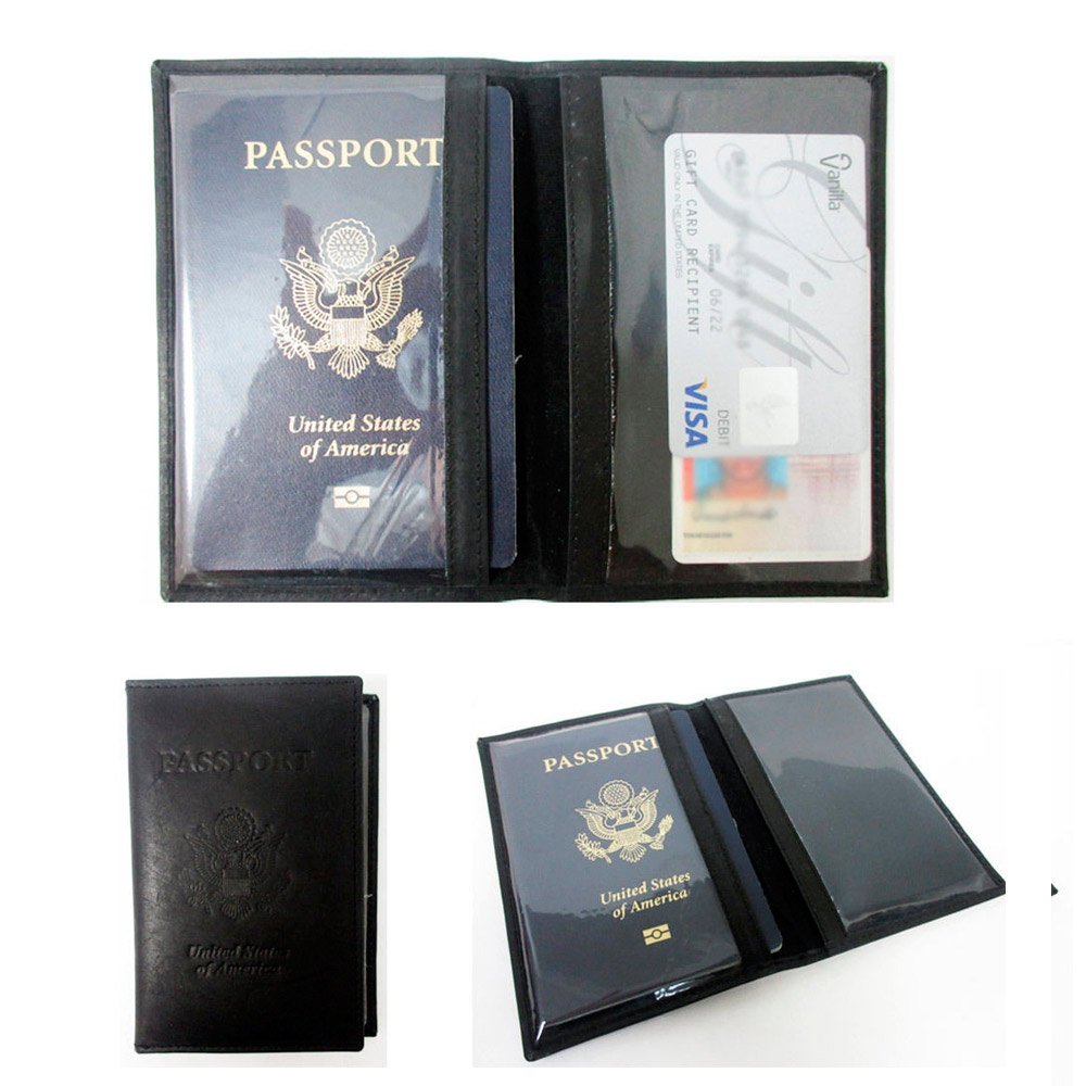 Premium Black Leather US Passport Cover with Embossed Design - RFID Blocking Travel Wallet & ID Card Holder - Perfect for International Trips and Business Travel