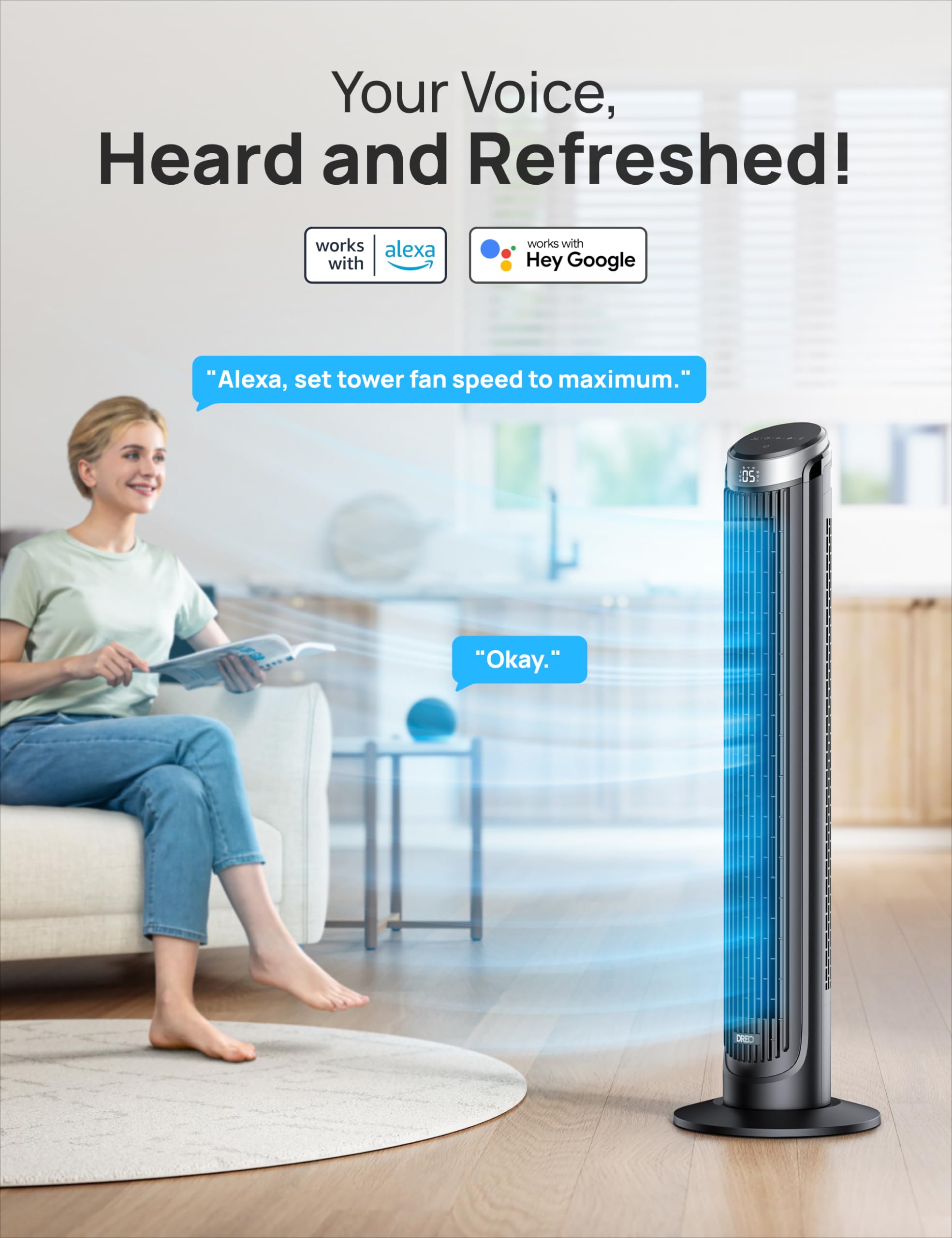 Dreo Smart Tower Fan for Bedroom & Office, 40